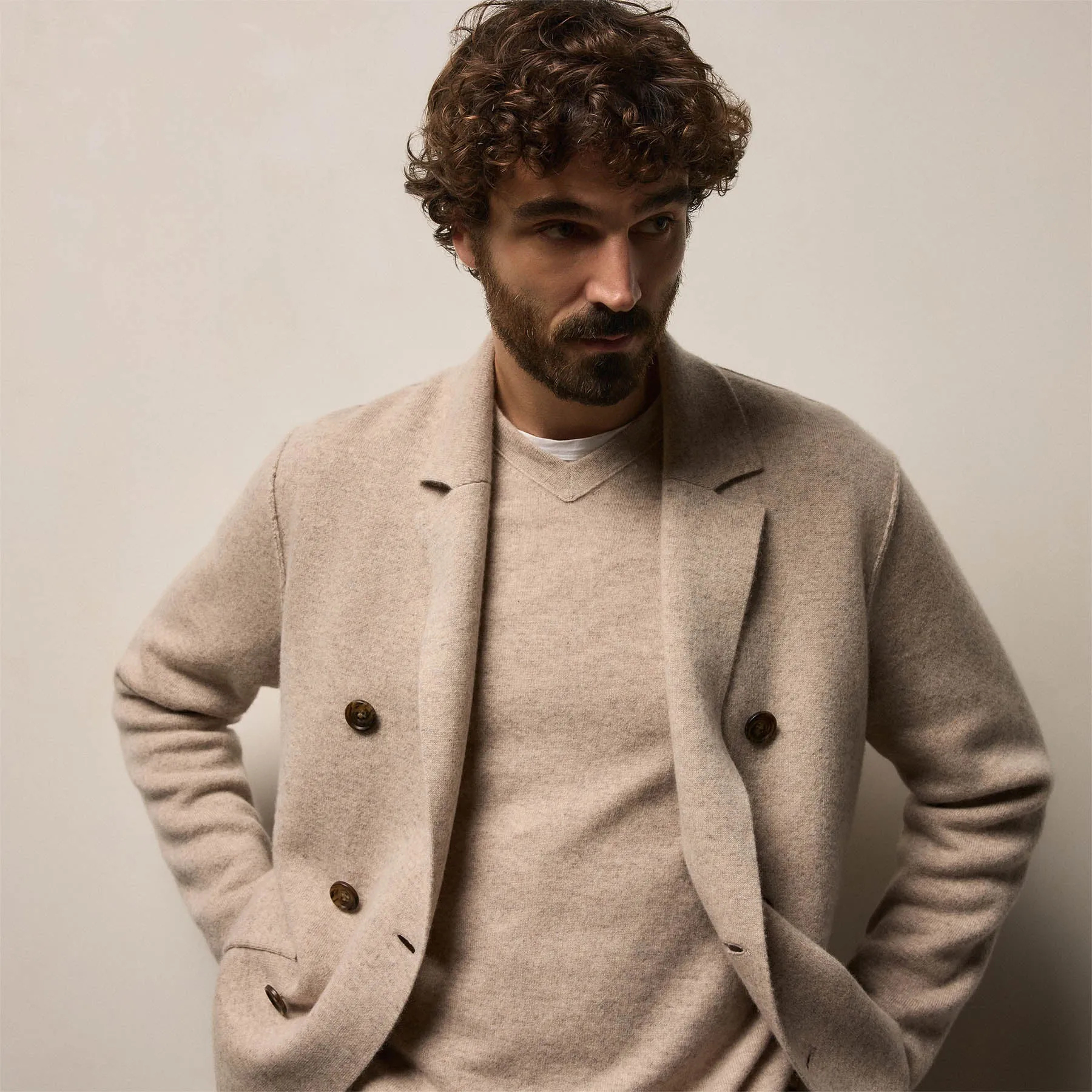 Double Breasted Cashmere Blazer - Stone sold by James Perse product image thumbnail 3