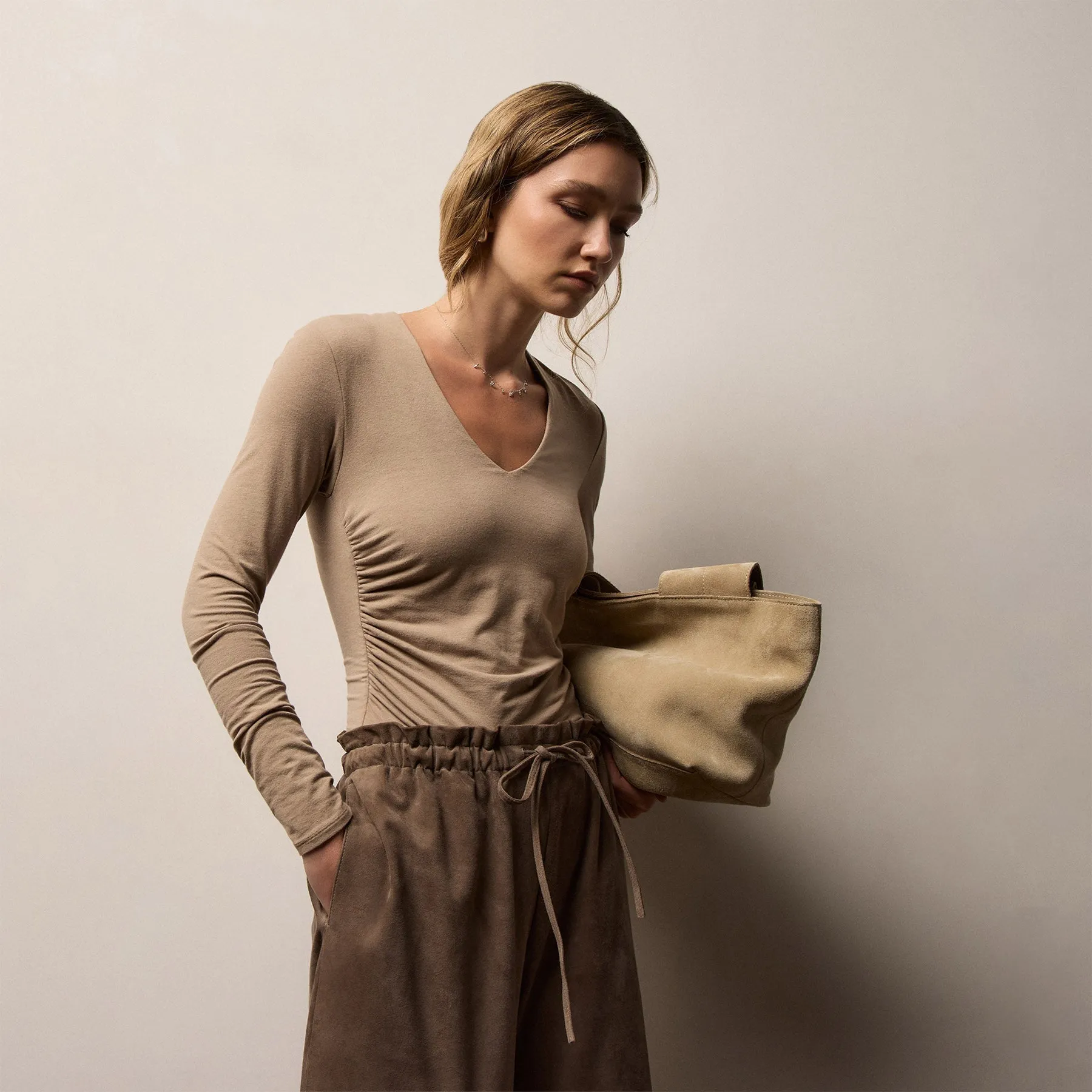 Stretch Melange Jersey Long Sleeve V Neck - Coffee sold by James Perse product image thumbnail 2