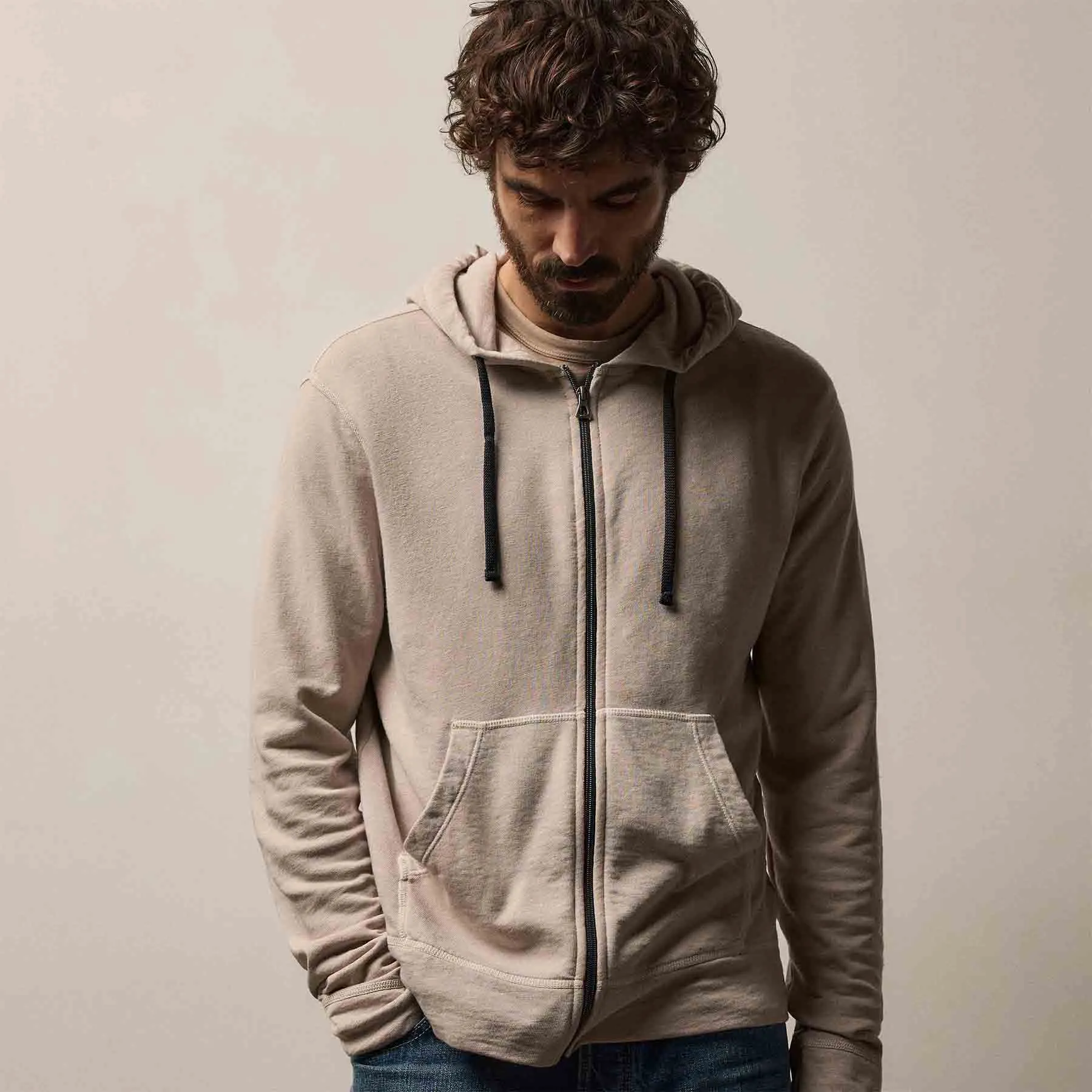 Vintage French Terry Zip Up Hoodie - Stone Pigment sold by James Perse product image thumbnail 3
