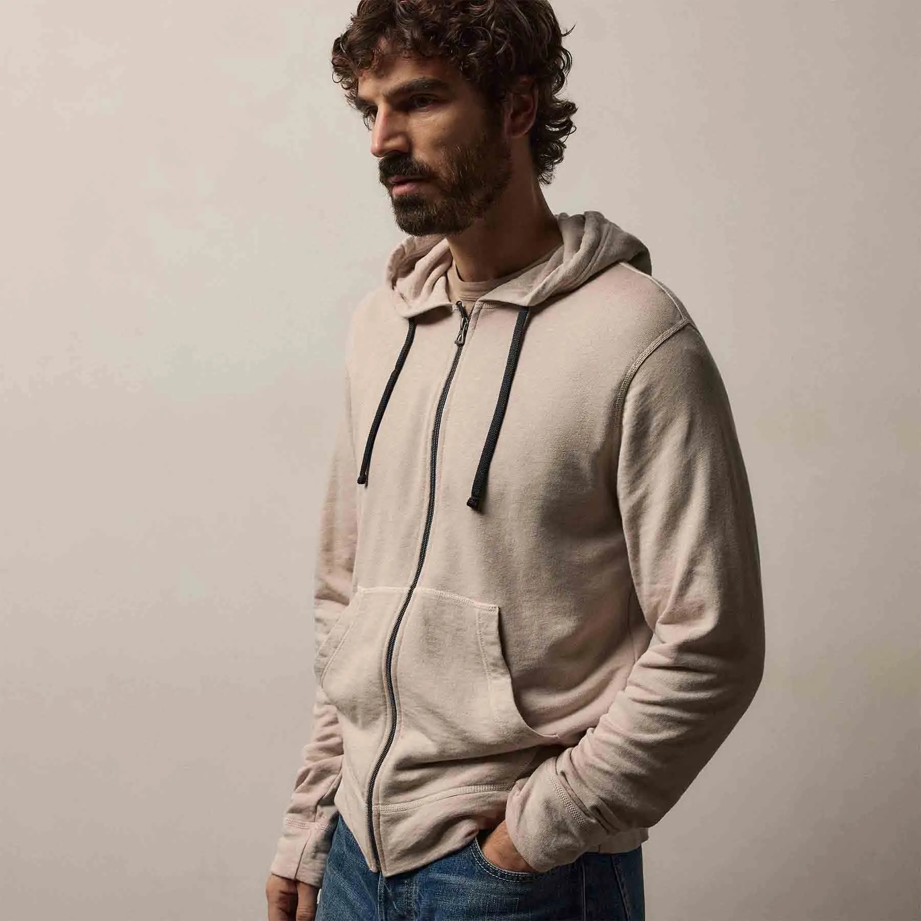 Vintage French Terry Zip Up Hoodie - Stone Pigment sold by James Perse