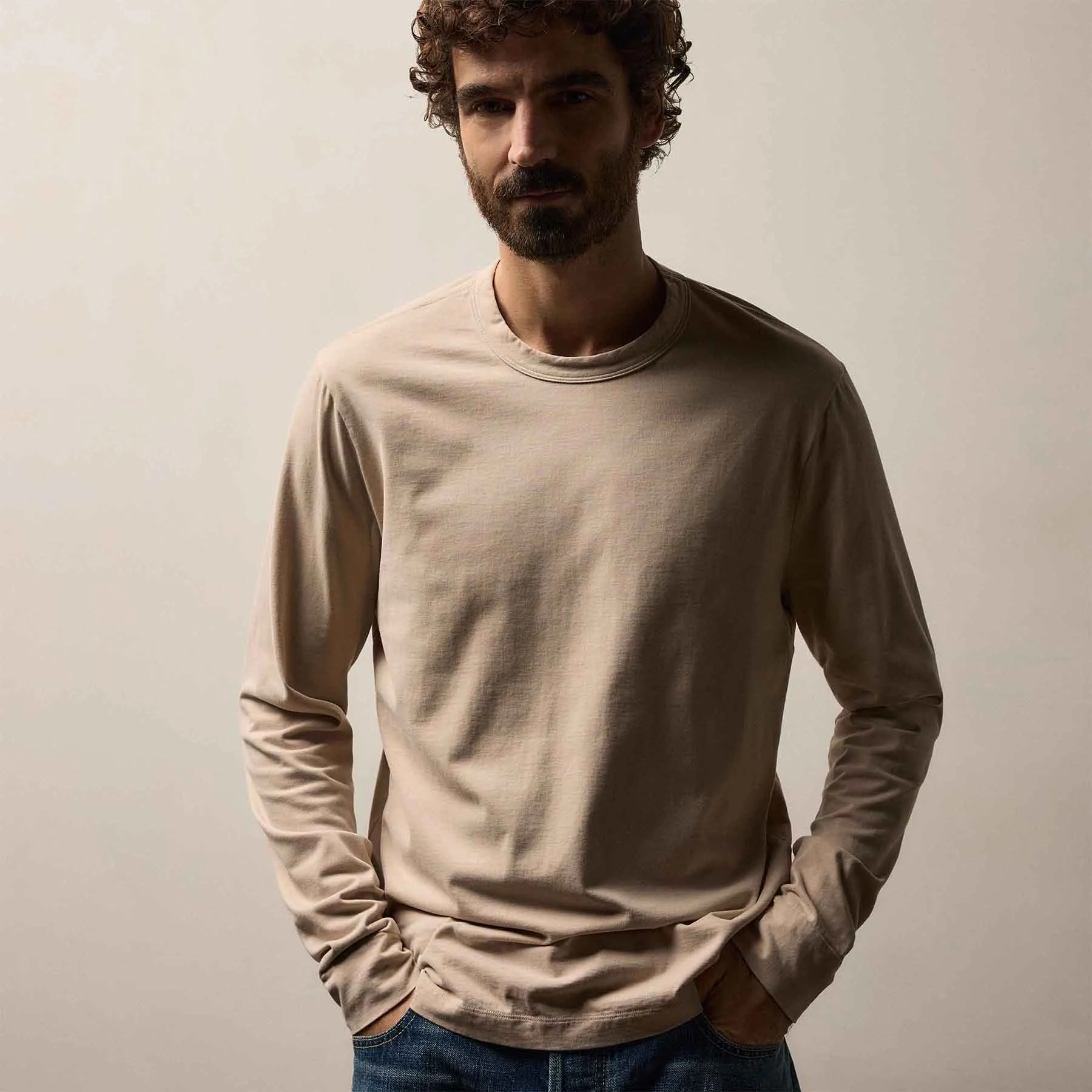 Heavy Luxe Jersey Long Sleeve - Stone sold by James Perse