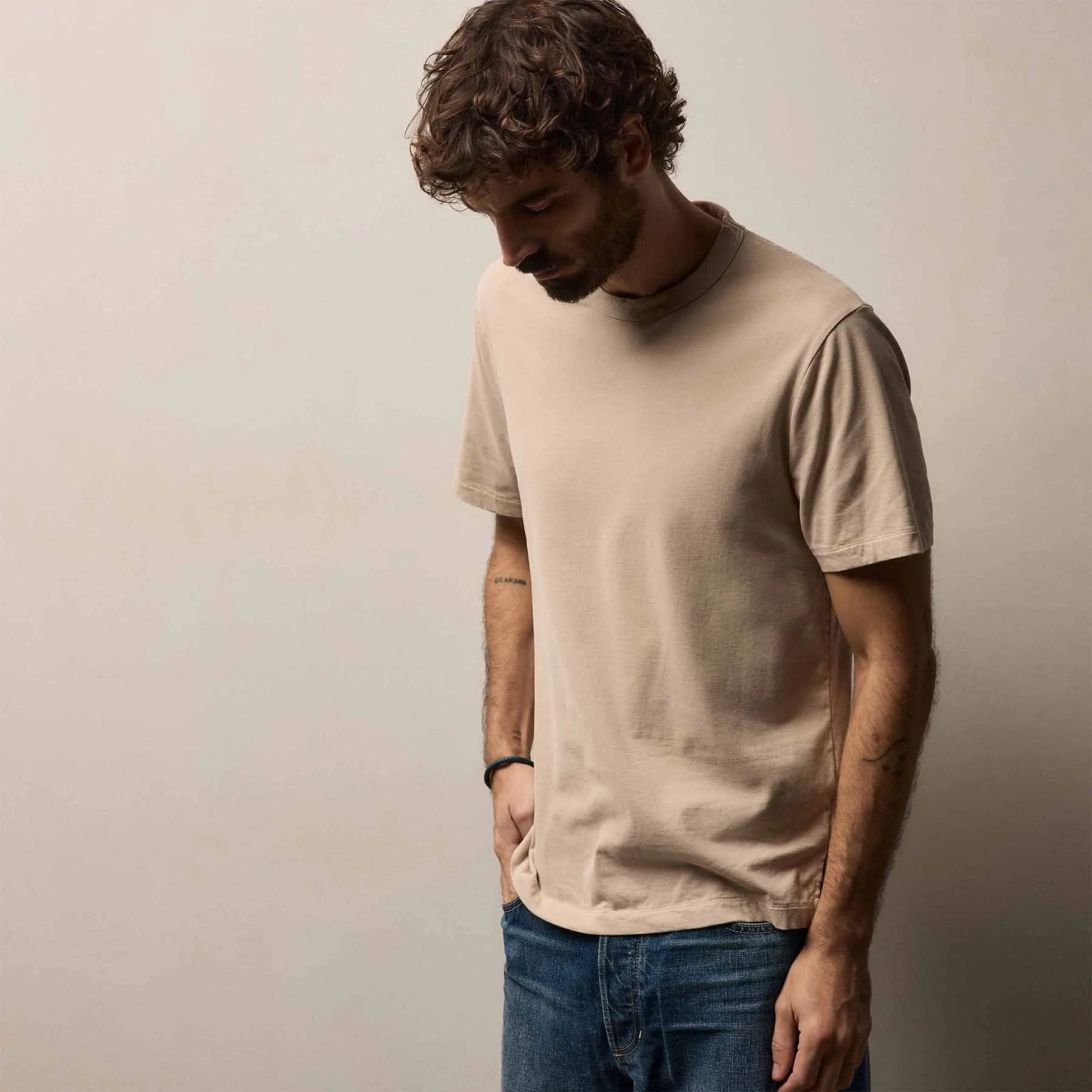 Heavy Luxe Jersey Crew - Stone sold by James Perse