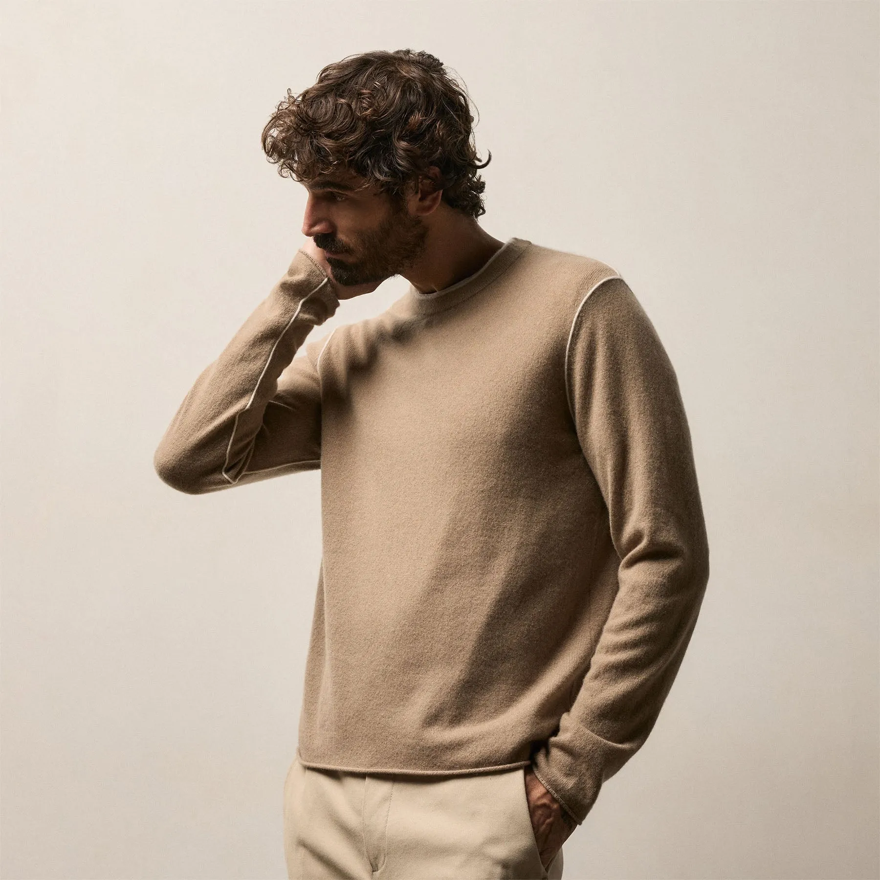 Italian Spun Cashmere Crewneck - Coffee/Stucco sold by James Perse