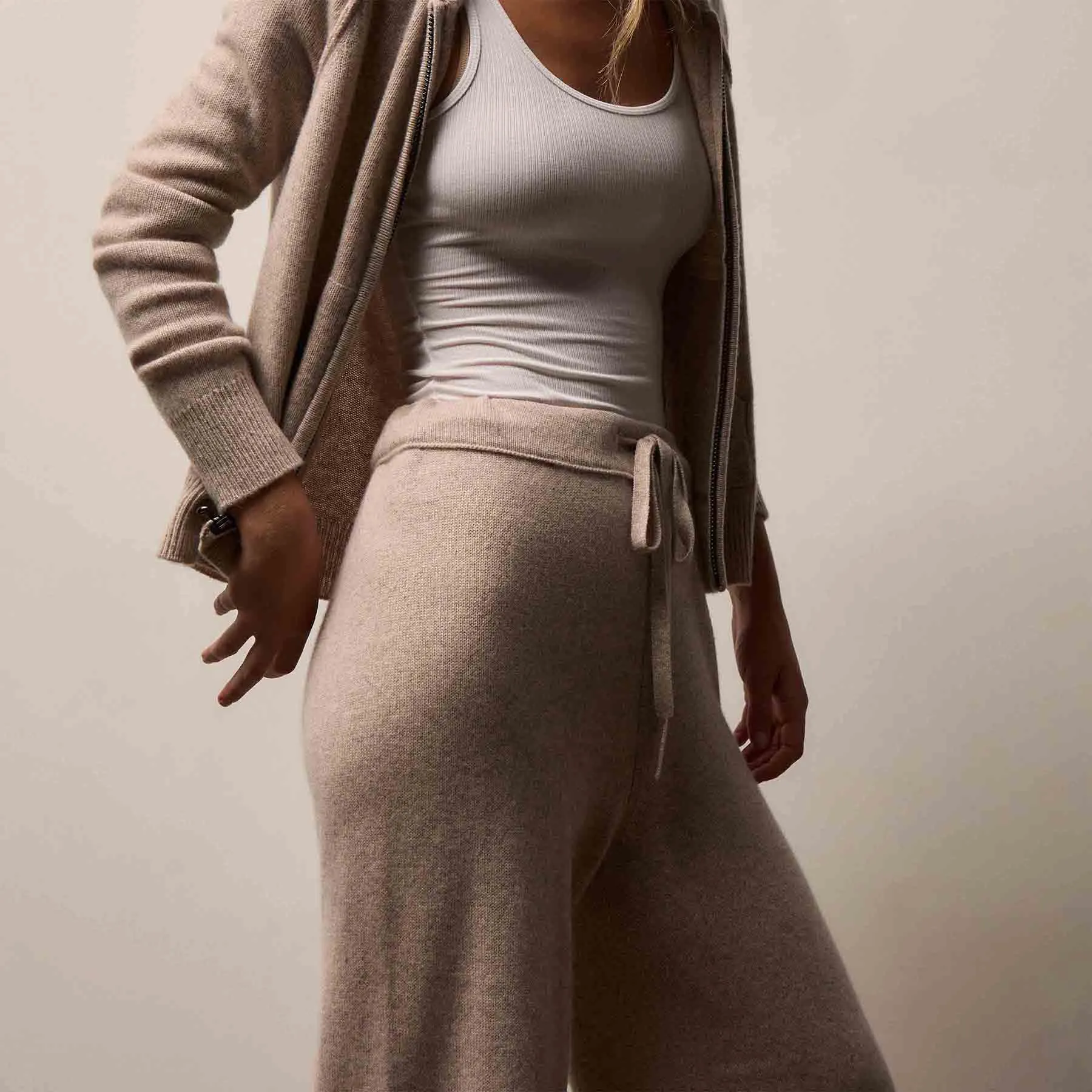 Cashmere Wide Leg Track Pant - Stone sold by James Perse product image thumbnail 3