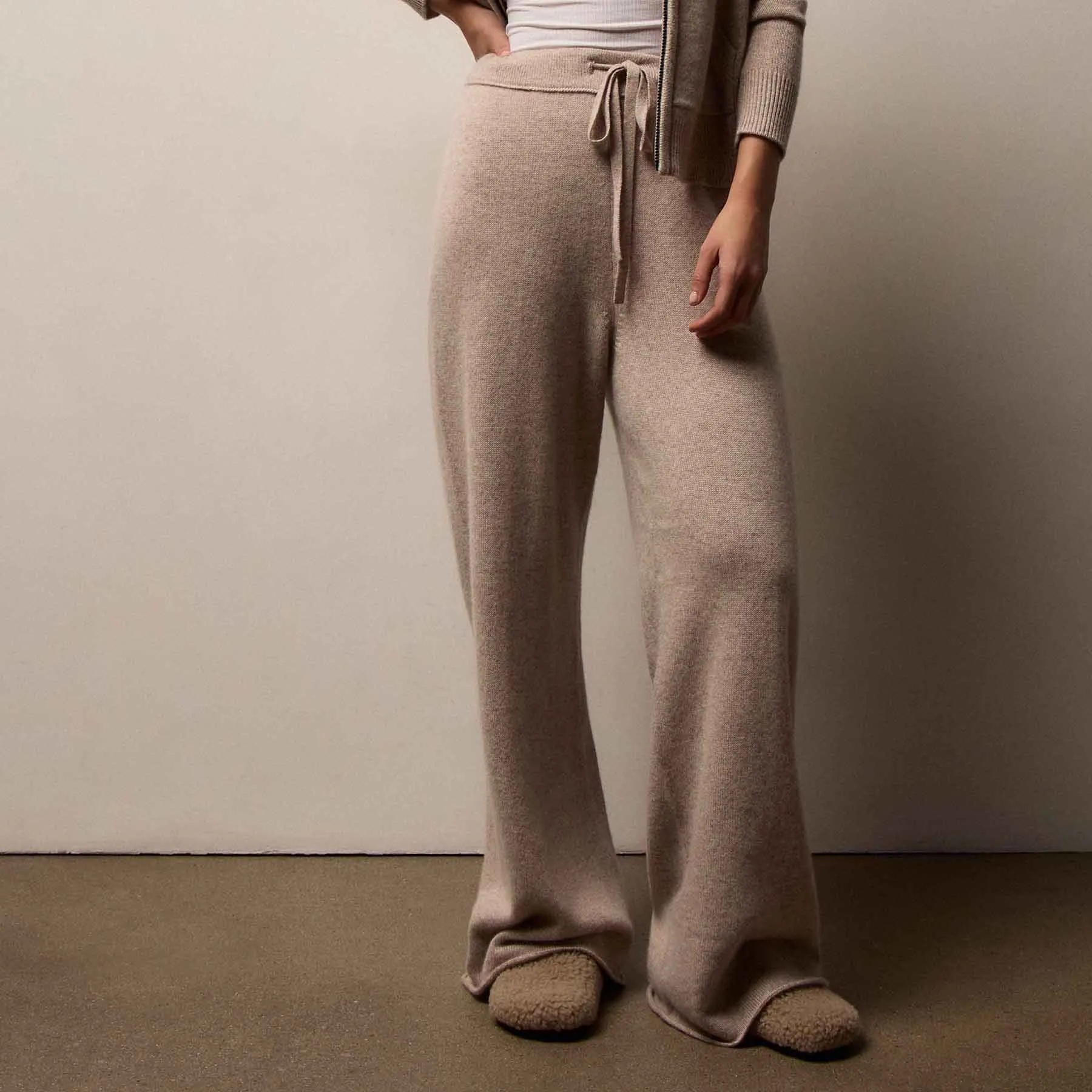Cashmere Wide Leg Track Pant - Stone sold by James Perse