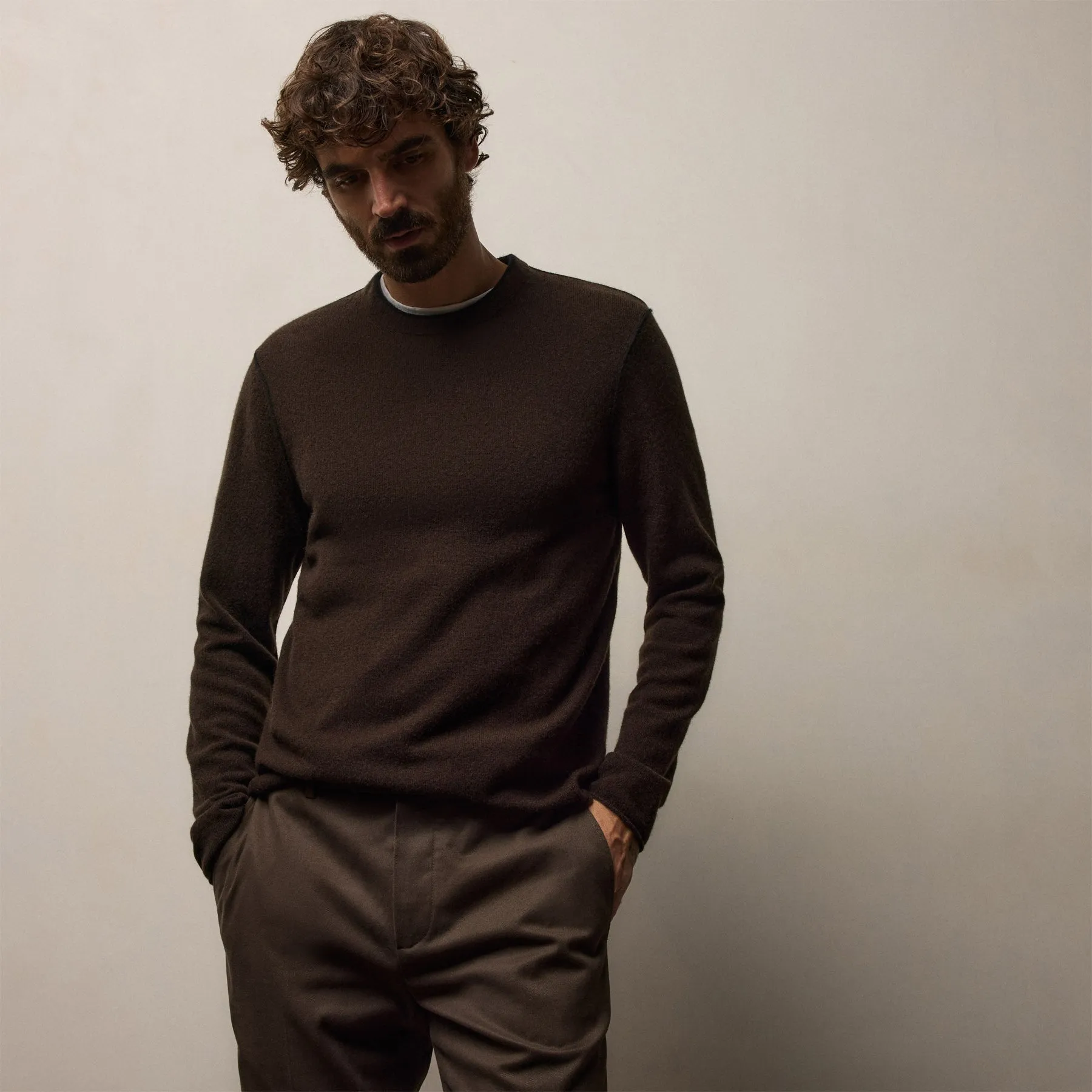 Italian Spun Cashmere Crewneck - Kona/Black sold by James Perse