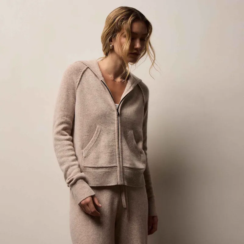 Recycled Cashmere Track Jacket - Stone sold by James Perse
