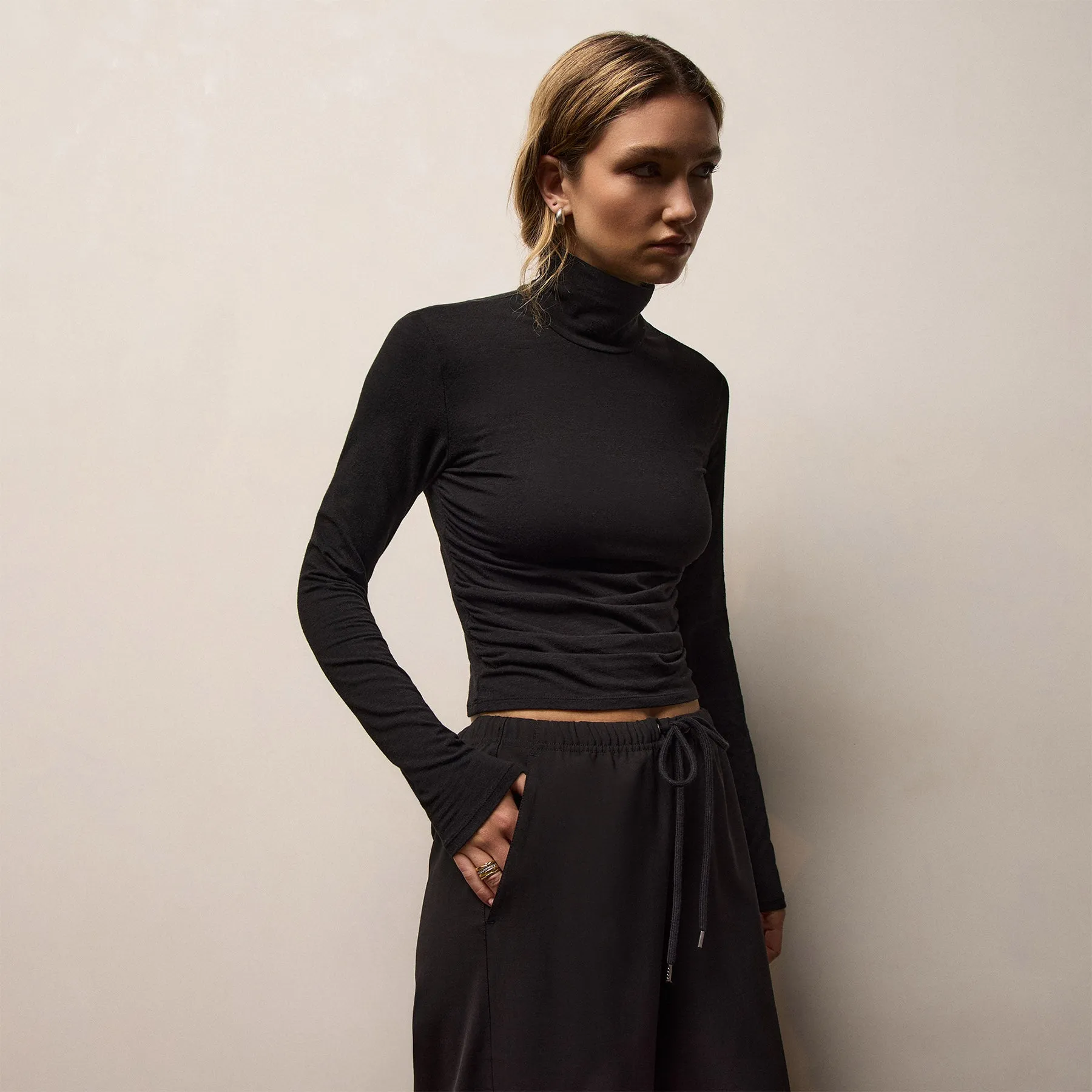 Stretch Melange Jersey Turtleneck - Black sold by James Perse product image thumbnail 2
