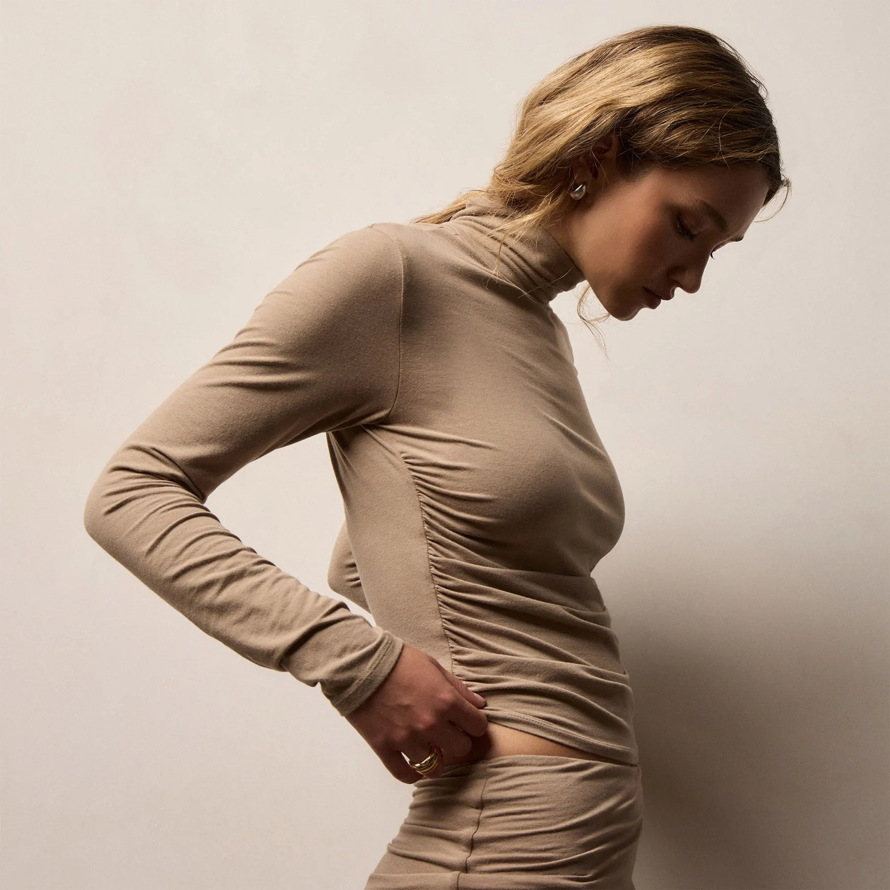 Stretch Melange Jersey Turtleneck - Coffee sold by James Perse