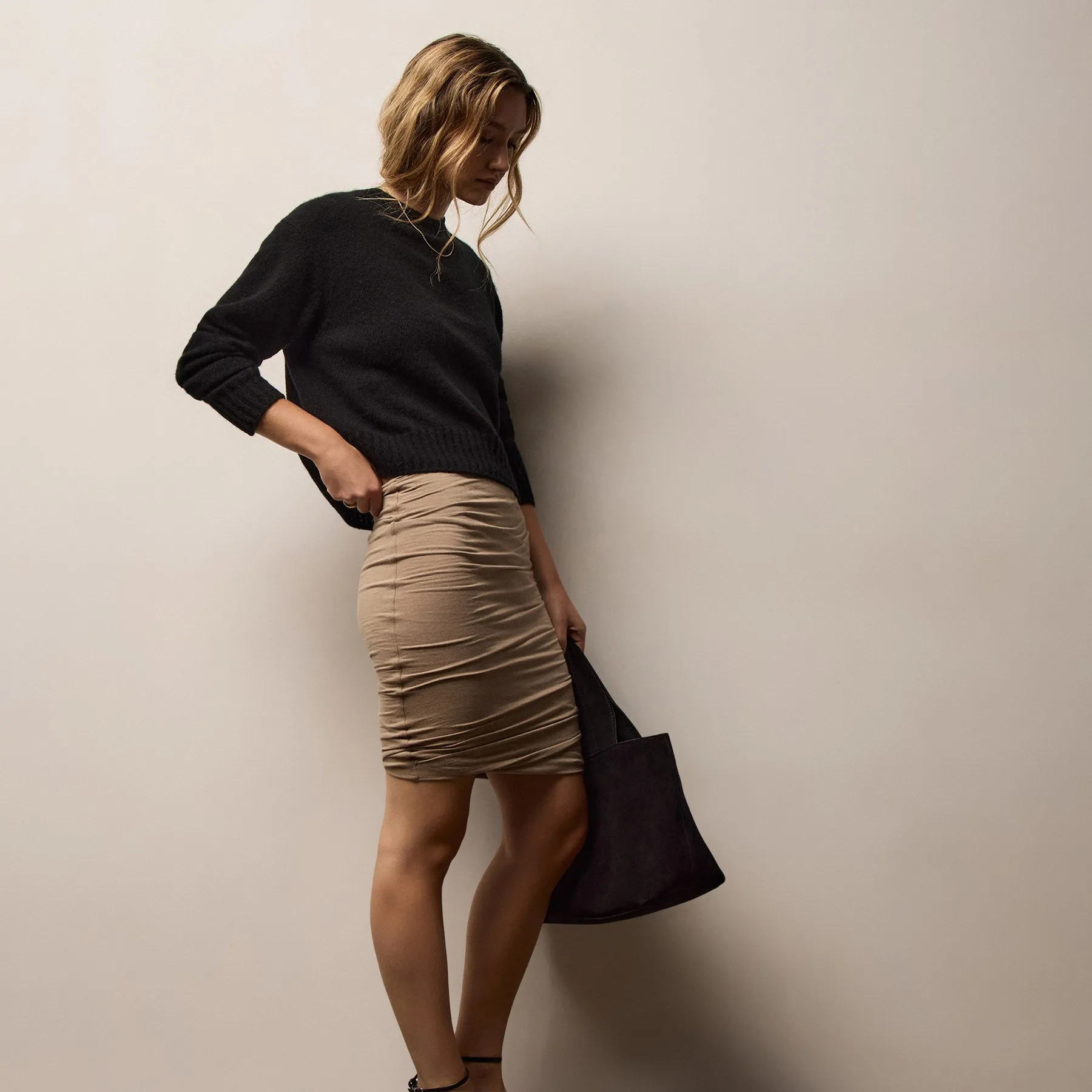 Melange Jersey Skirt - Coffee sold by James Perse