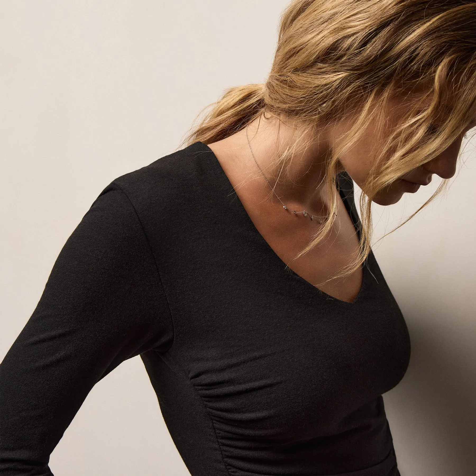 Stretch Melange Jersey Long Sleeve V Neck - Black sold by James Perse product image thumbnail 2
