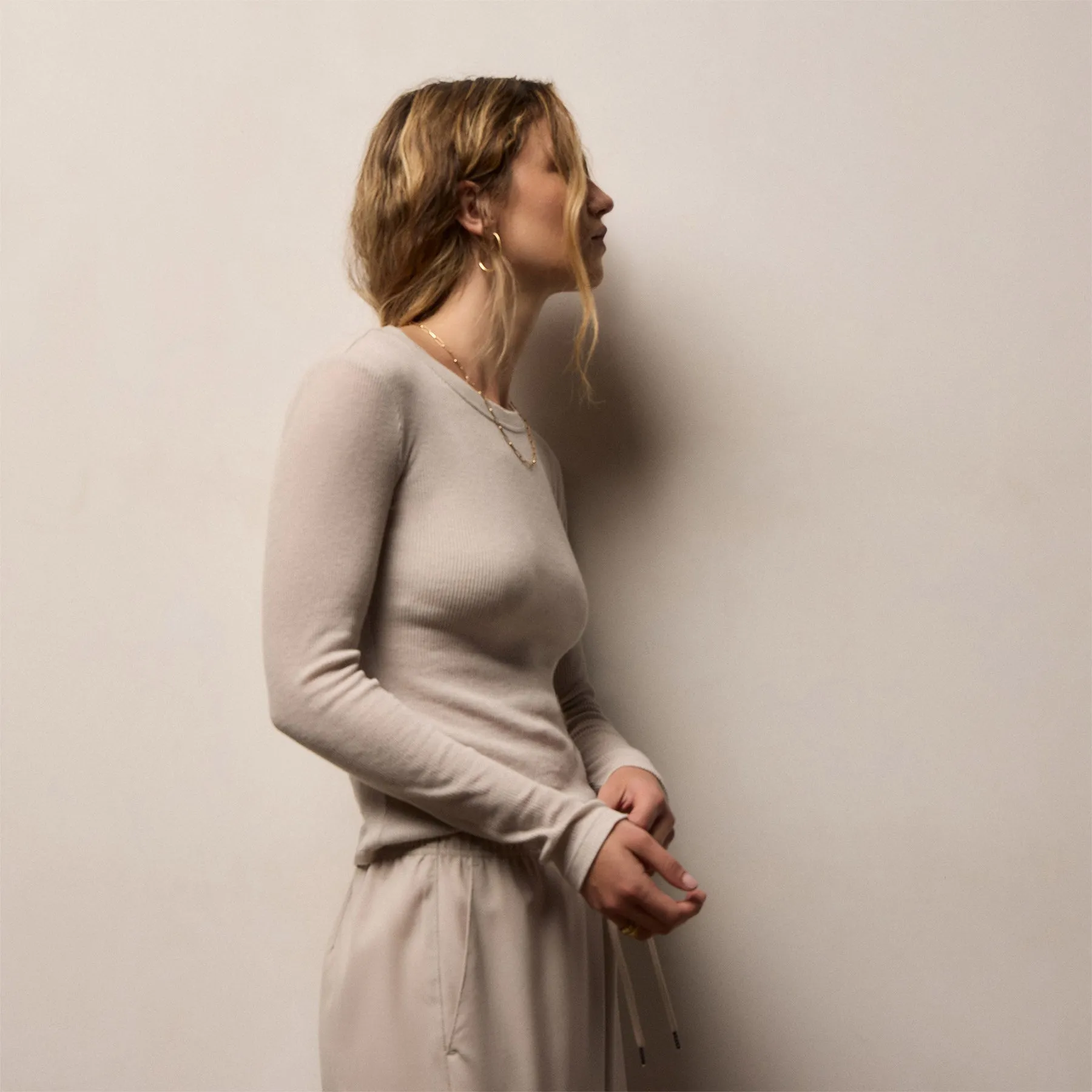Cotton Gauze Ribbed Long Sleeve Crew - Salt sold by James Perse product image thumbnail 2