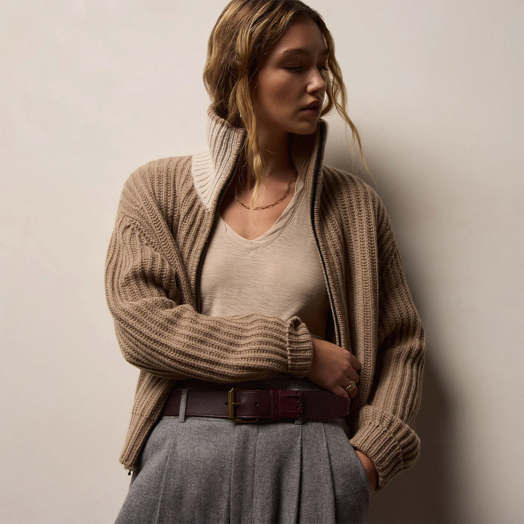 Sheer Slub Casual V Neck - Stone sold by James Perse product image thumbnail 4