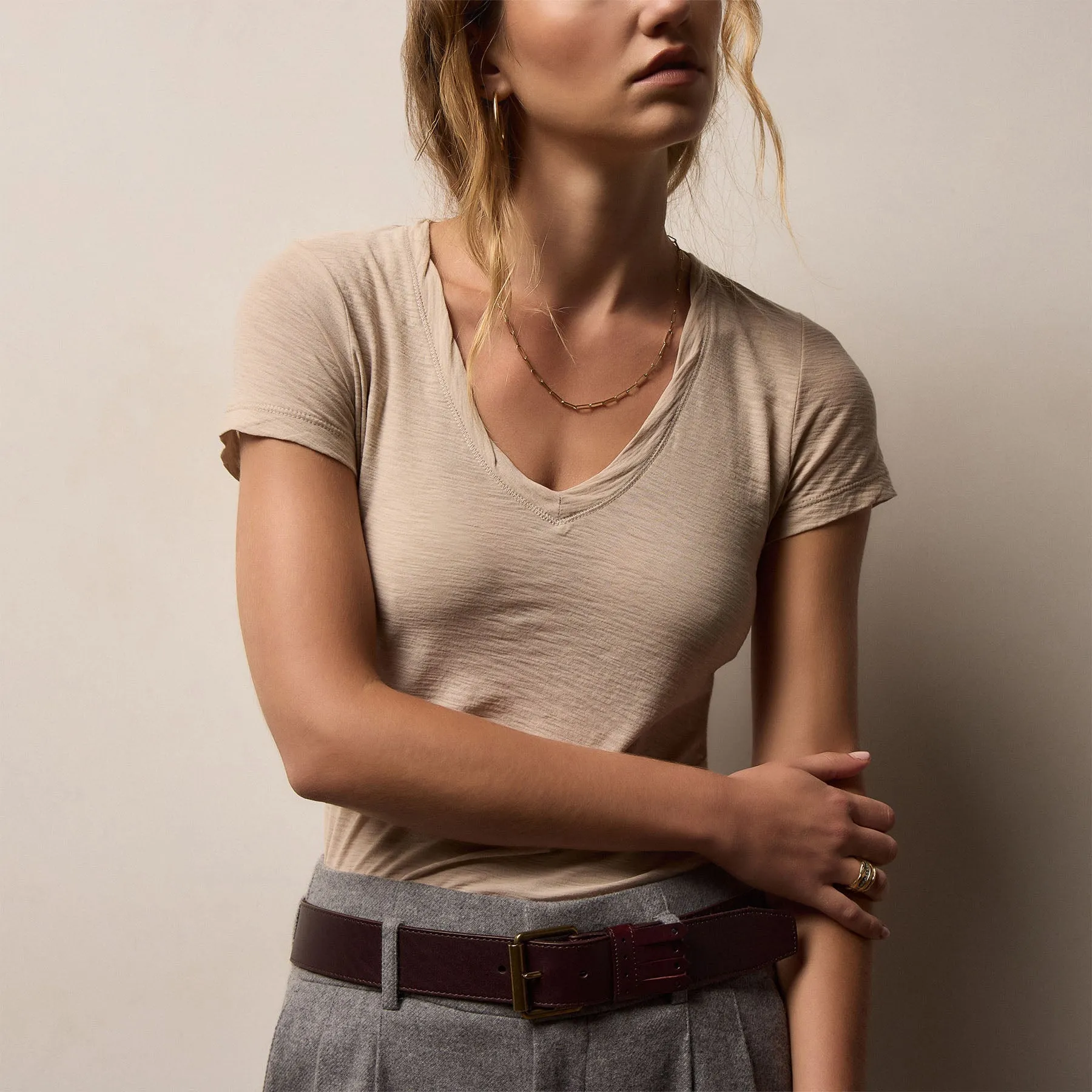 Sheer Slub Casual V Neck - Stone sold by James Perse product image thumbnail 2