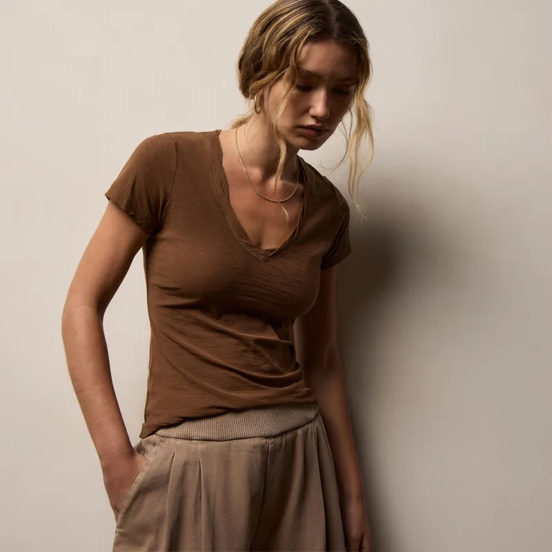 Sheer Slub Casual V Neck - Gingerbread sold by James Perse