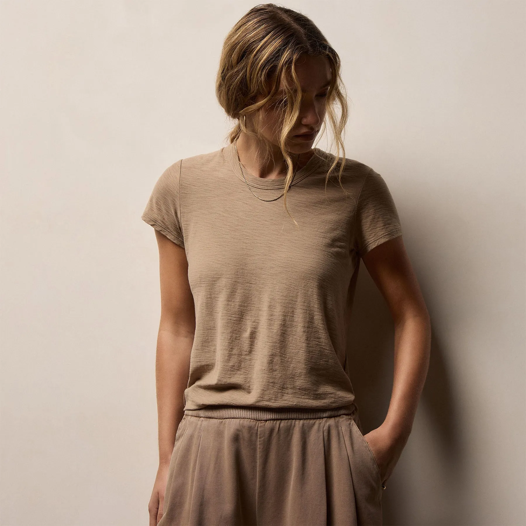 Sheer Slub Crew Neck Tee - Coffee sold by James Perse product image thumbnail 2
