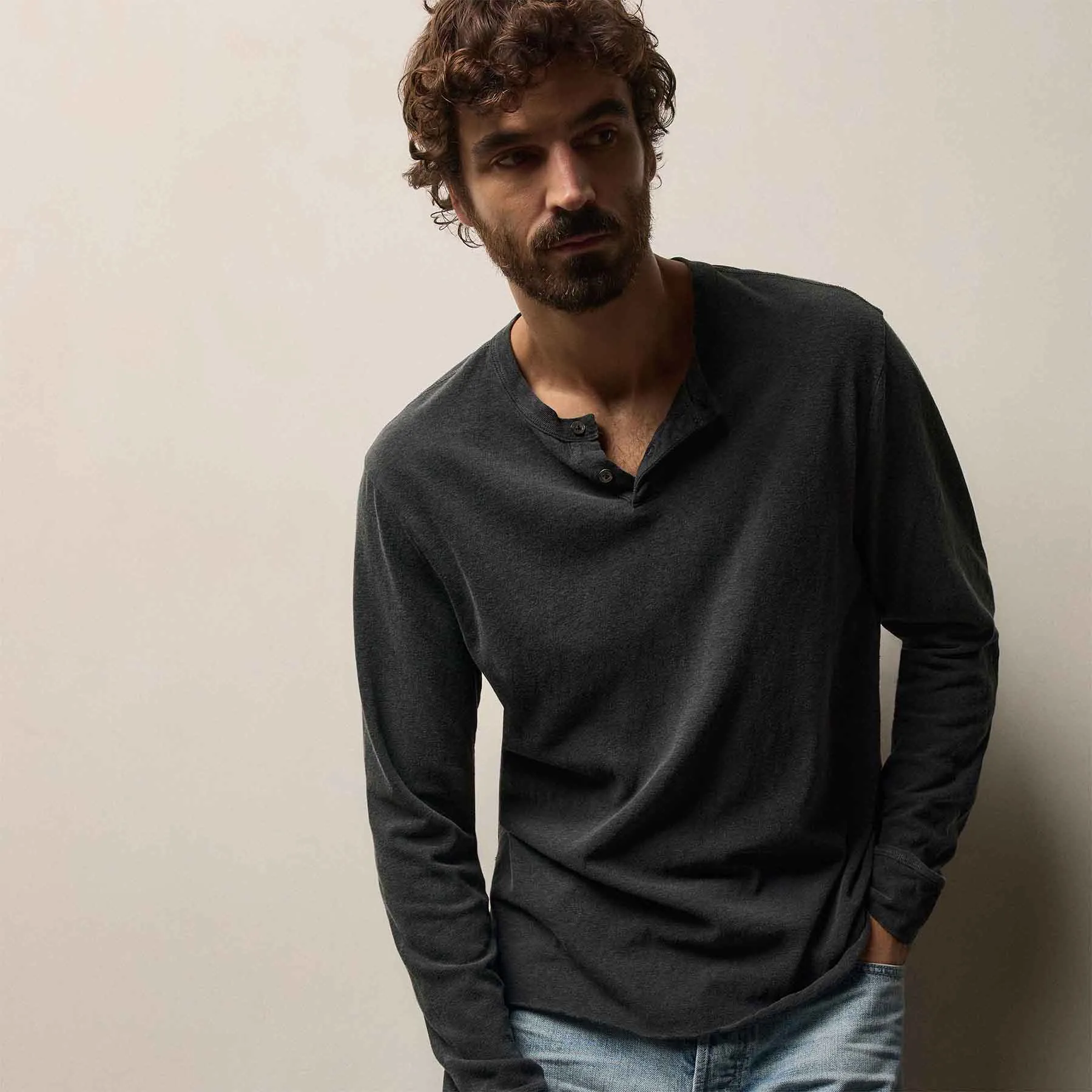Slub Jersey Long Sleeve Henley - Magma Pigment sold by James Perse