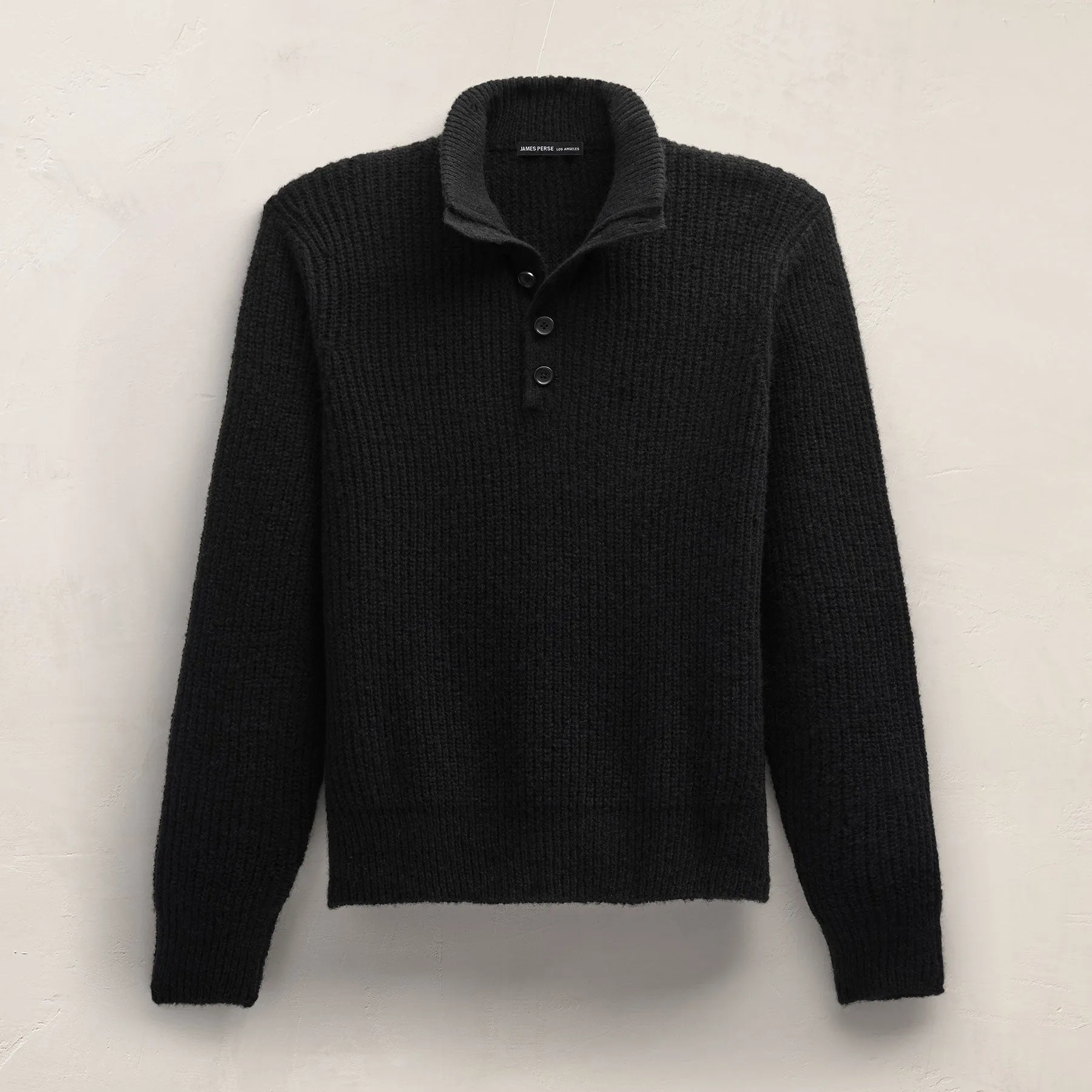 Lightweight Cashmere 1/4 Button Sweater - Black sold by James Perse product image thumbnail 2