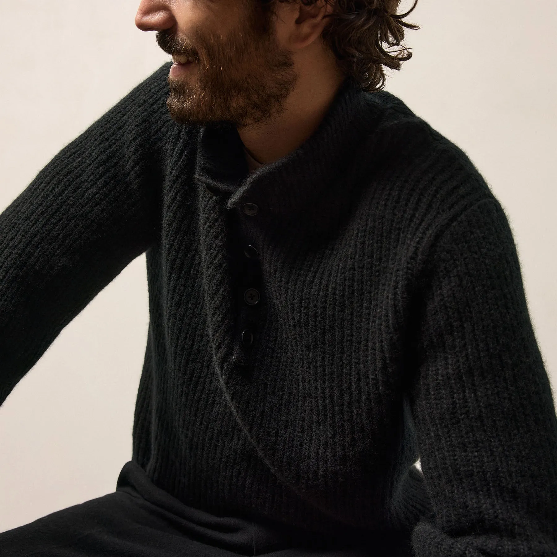 Lightweight Cashmere 1/4 Button Sweater - Black sold by James Perse
