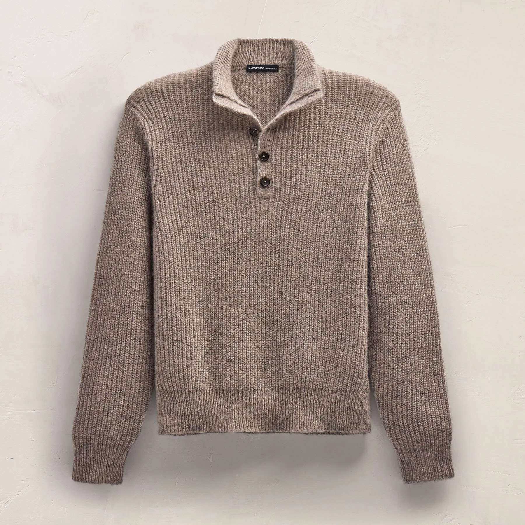 Lightweight Cashmere 1/4 Button Sweater - Beige Melange sold by James Perse product image thumbnail 2