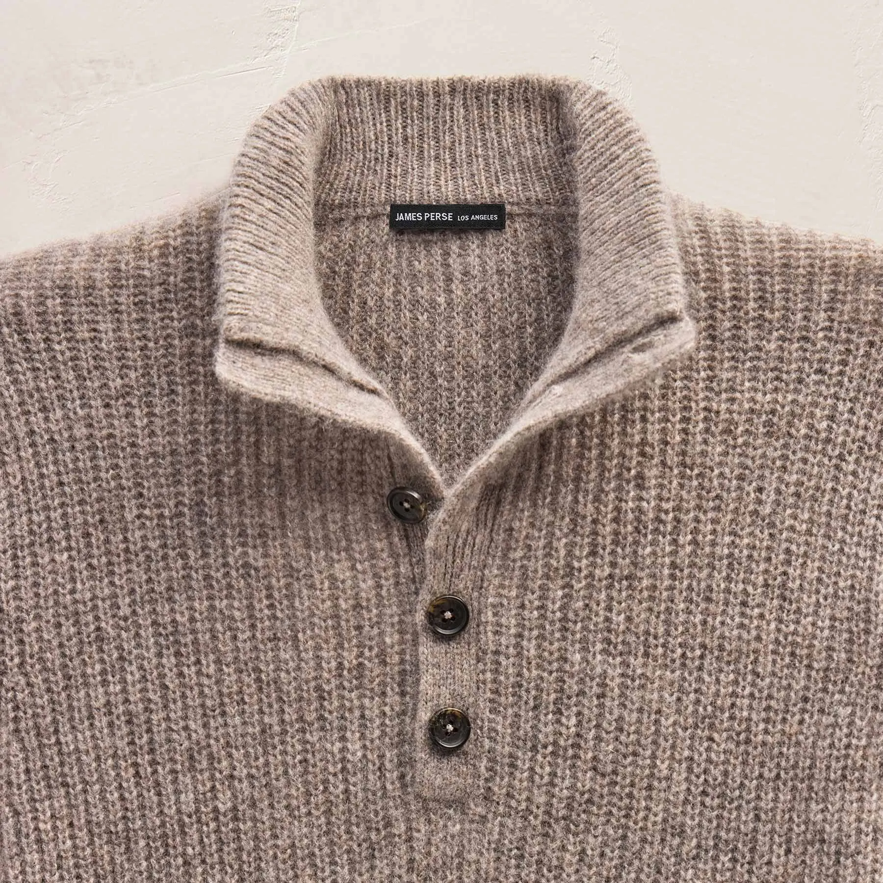 Lightweight Cashmere 1/4 Button Sweater - Beige Melange sold by James Perse product image thumbnail 5