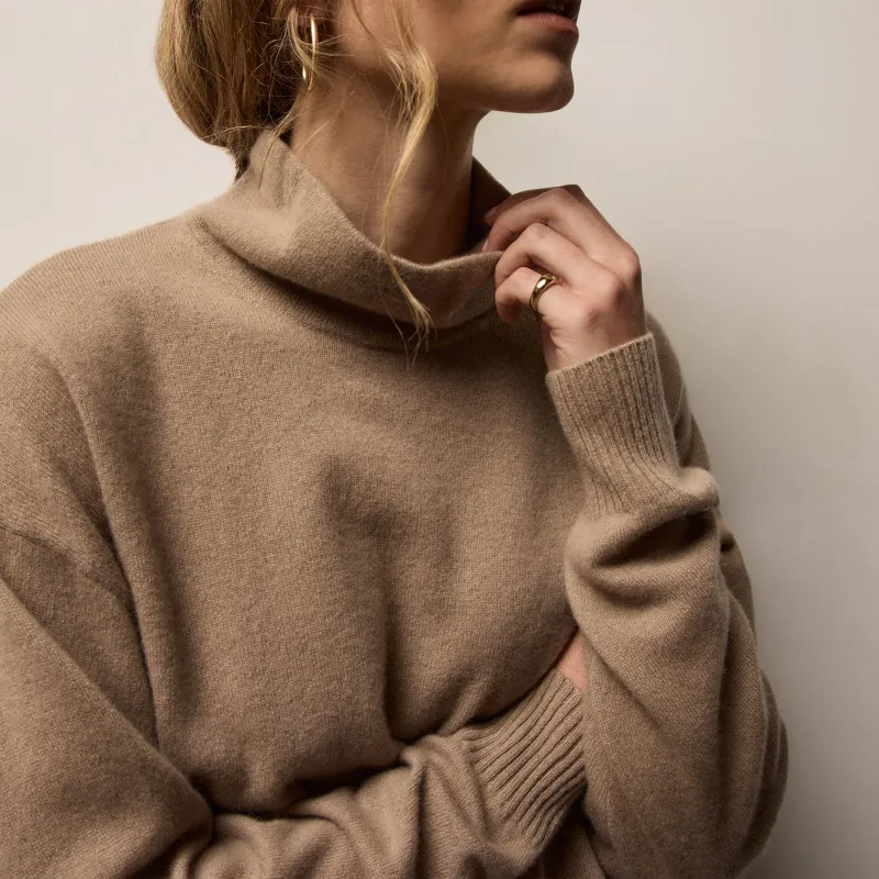 Spun Cashmere Funnel Neck Sweater - Coffee sold by James Perse