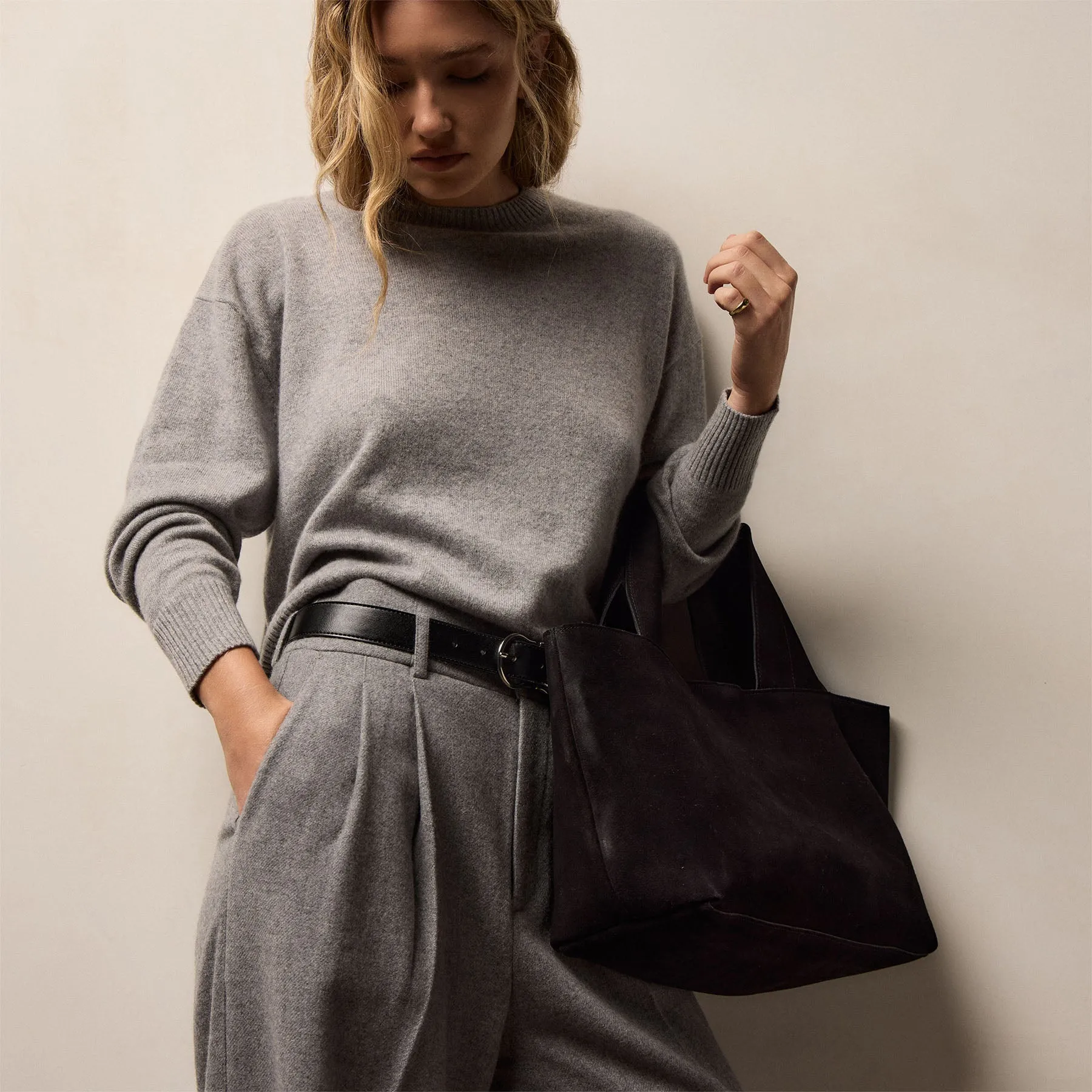 Wool Cashmere Blend Pleated Trouser - Heather Grey sold by James Perse product image thumbnail 3