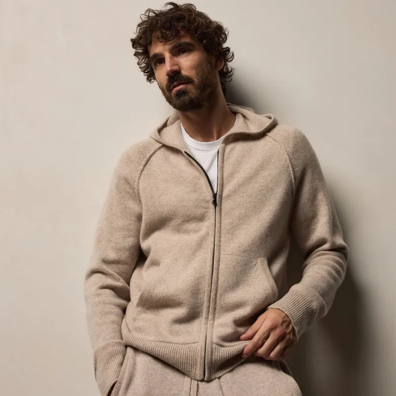 Recycled Cashmere Track Jacket - Stone sold by James Perse