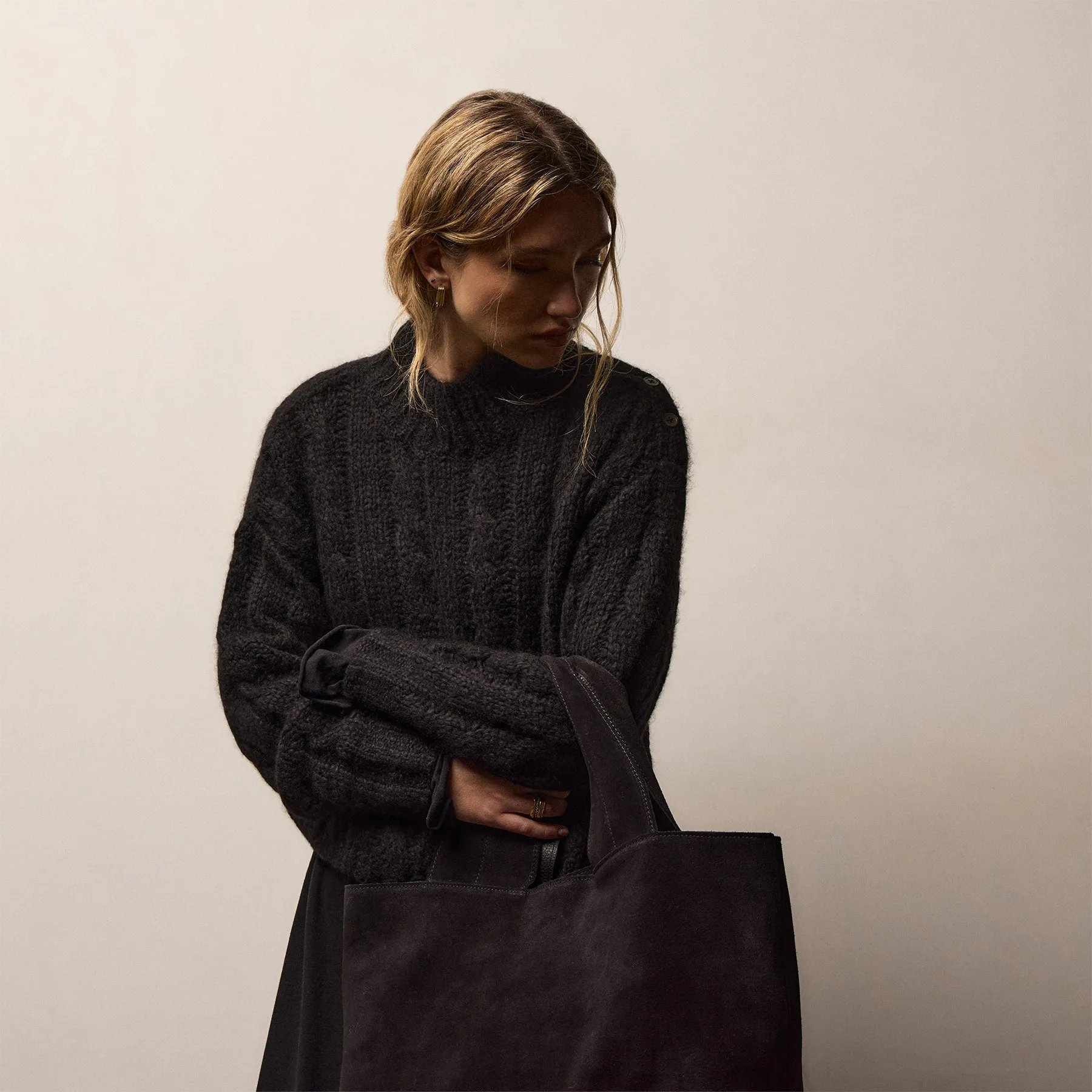 Cashmere Silk Cable Knit Sweater - Black sold by James Perse product image thumbnail 2