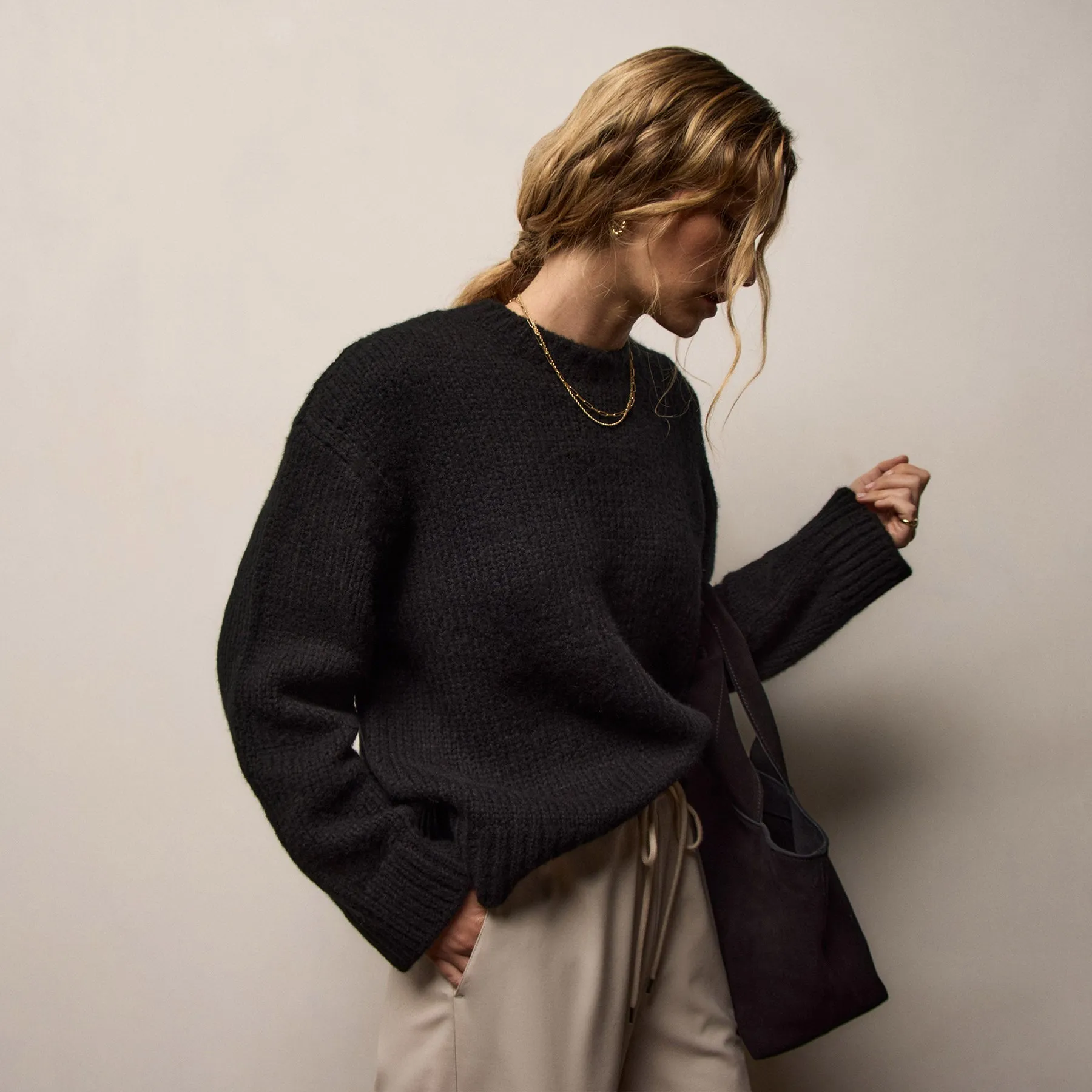 Textured Cashmere Sweater - Black sold by James Perse