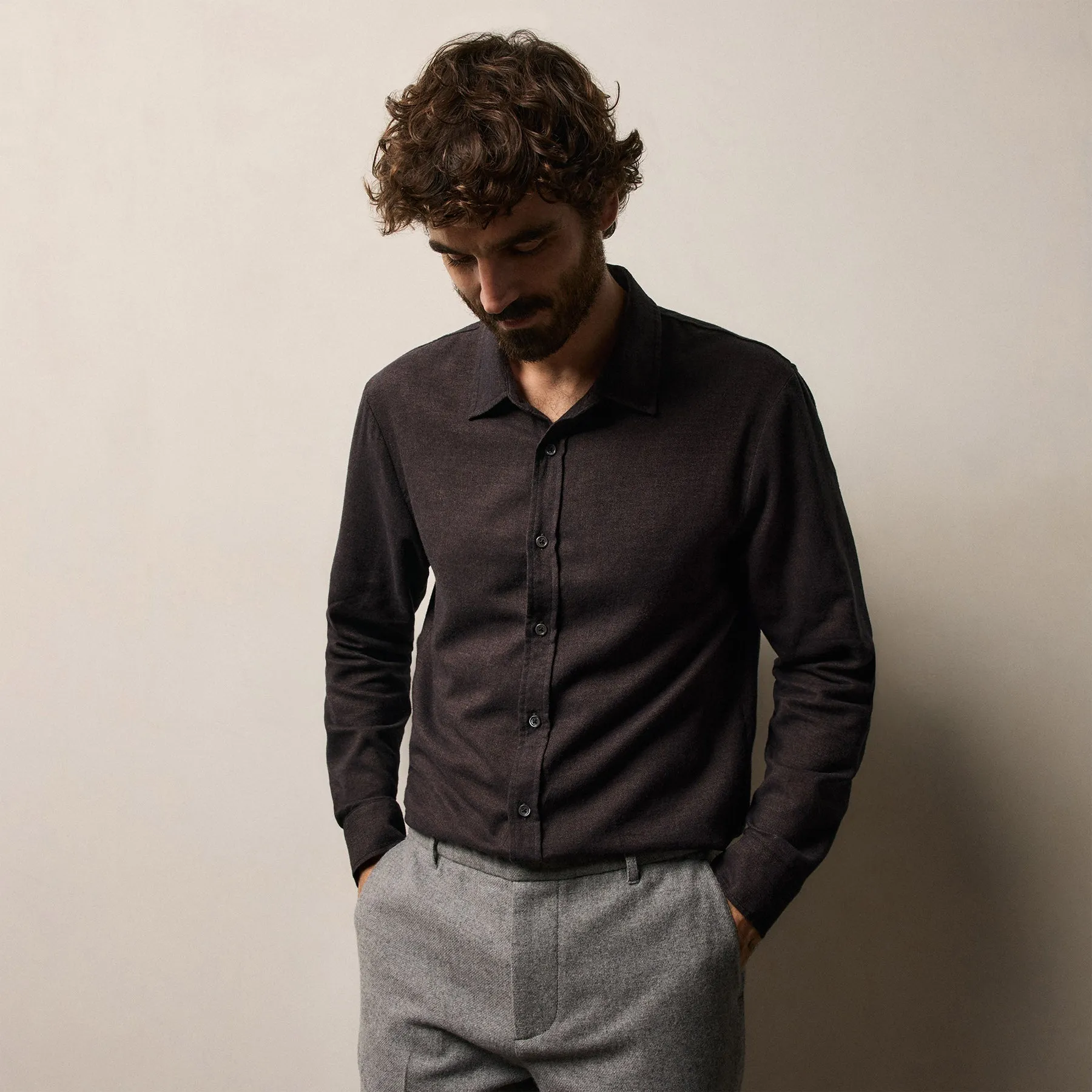 Refined Cotton Flannel Shirt - Cocoa sold by James Perse product image thumbnail 4