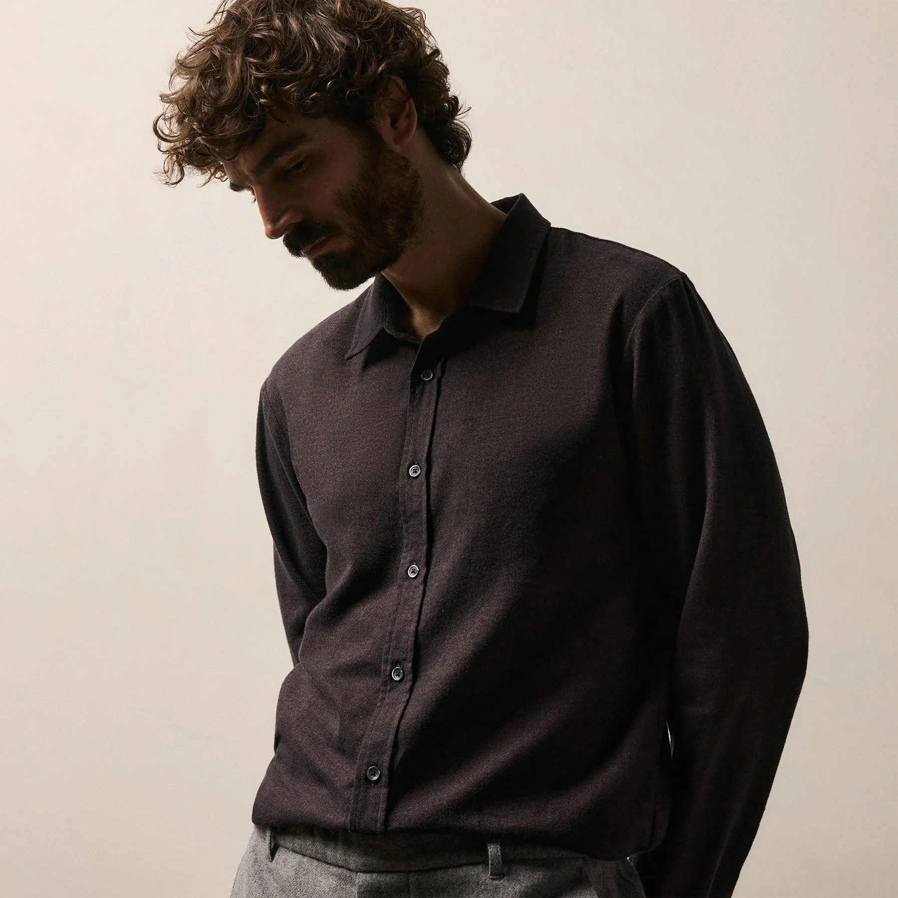 Refined Cotton Flannel Shirt - Cocoa sold by James Perse