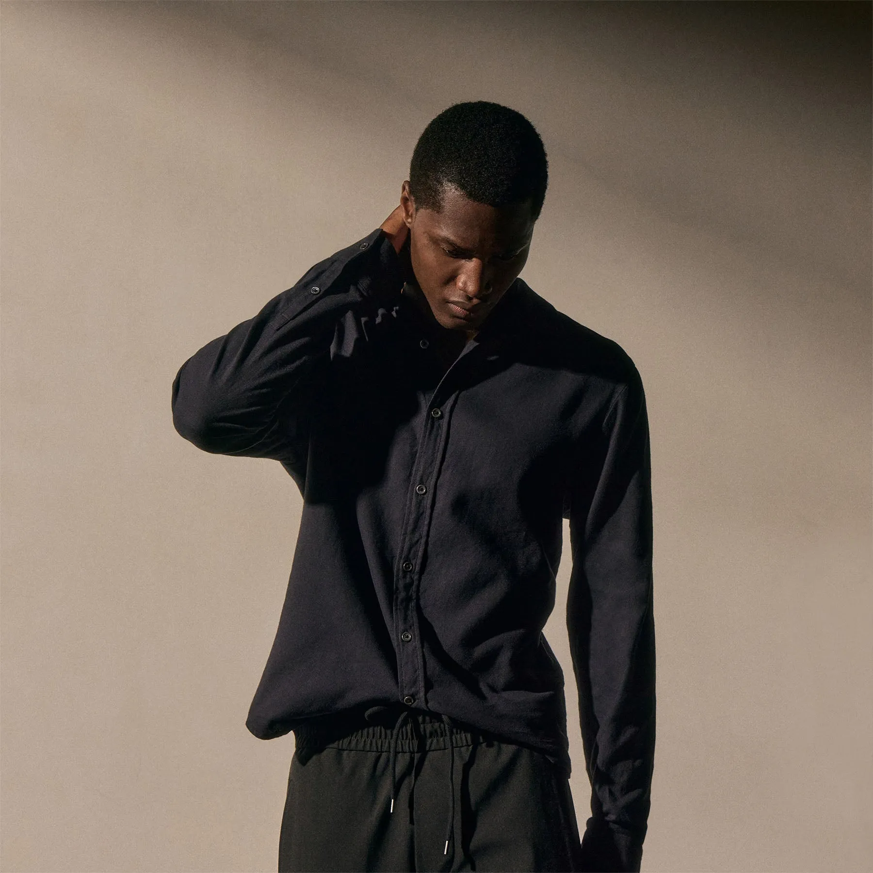 Refined Cotton Flannel Shirt - Blue Black sold by James Perse