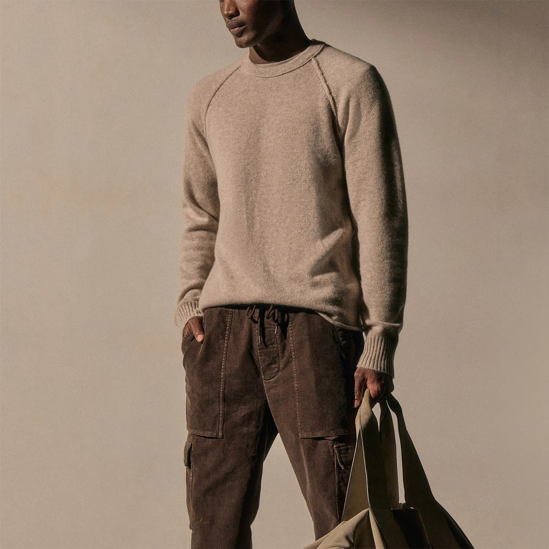 Recycled Cashmere Crew Sweater - Stone sold by James Perse