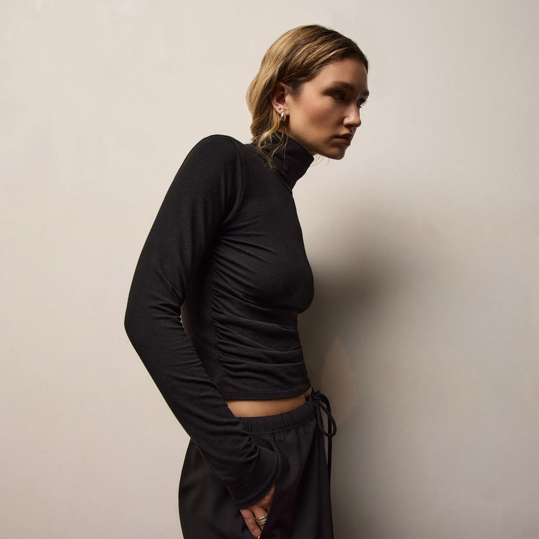 Melange Jersey Turtleneck - Black sold by James Perse product image thumbnail 3