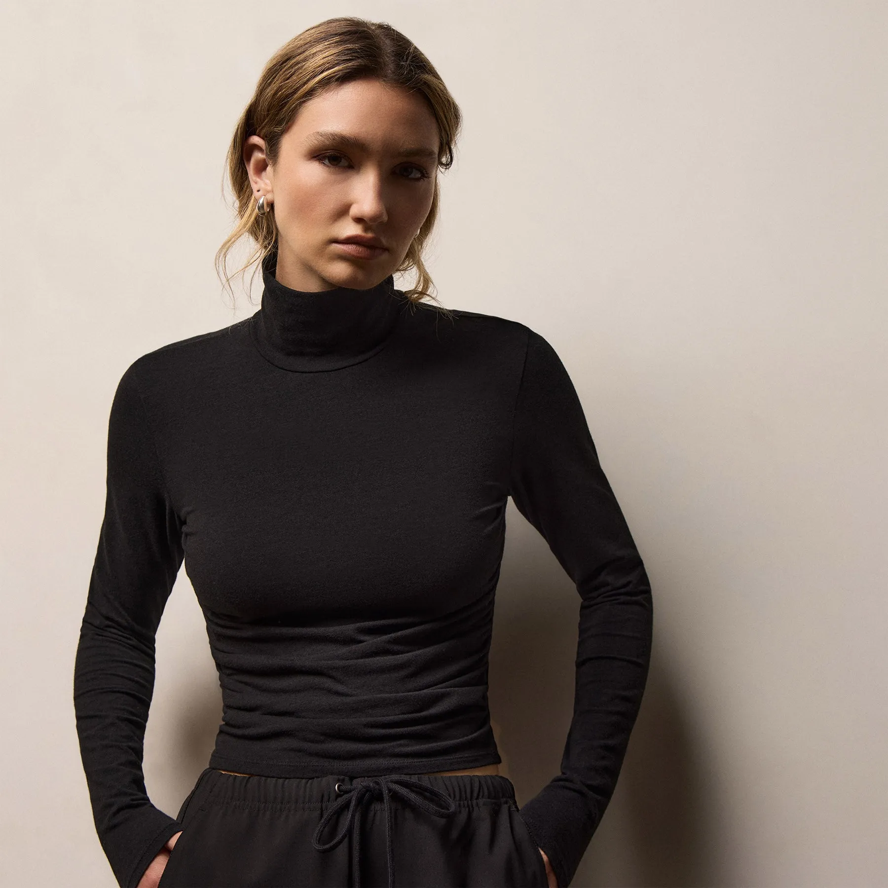 Melange Jersey Turtleneck - Black sold by James Perse