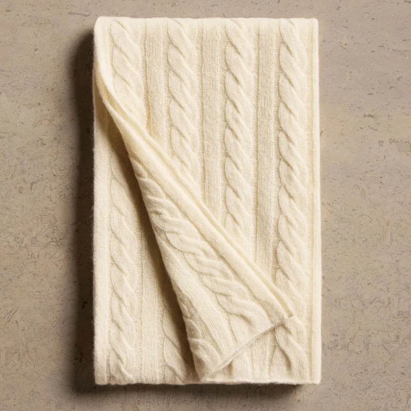 Lightweight Cashmere Cableknit Scarf - Ivory sold by James Perse