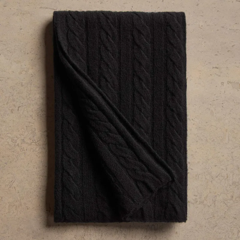 Lightweight Cashmere Cableknit Scarf - True Black sold by James Perse
