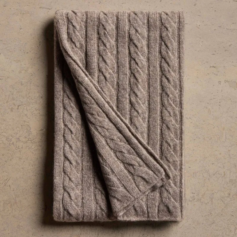 Lightweight Cashmere Cableknit Scarf - Beige Melange sold by James Perse