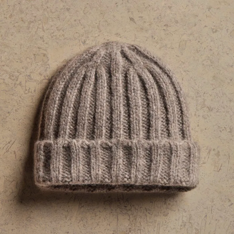 Lightweight Textured Cashmere Beanie - Beige Melange sold by James Perse