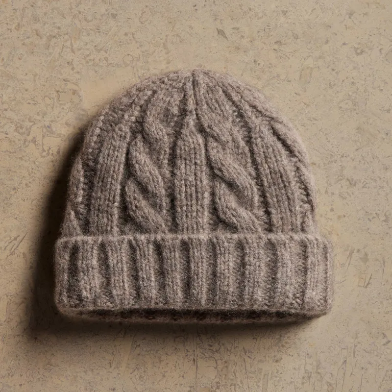 Lightweight Textured Cashmere Cable Knit Beanie - Beige Melange sold by James Perse