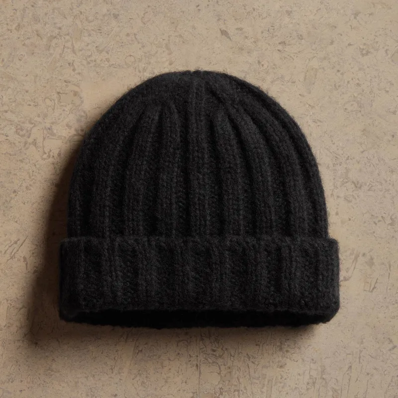 Lightweight Textured Cashmere Beanie - True Black sold by James Perse