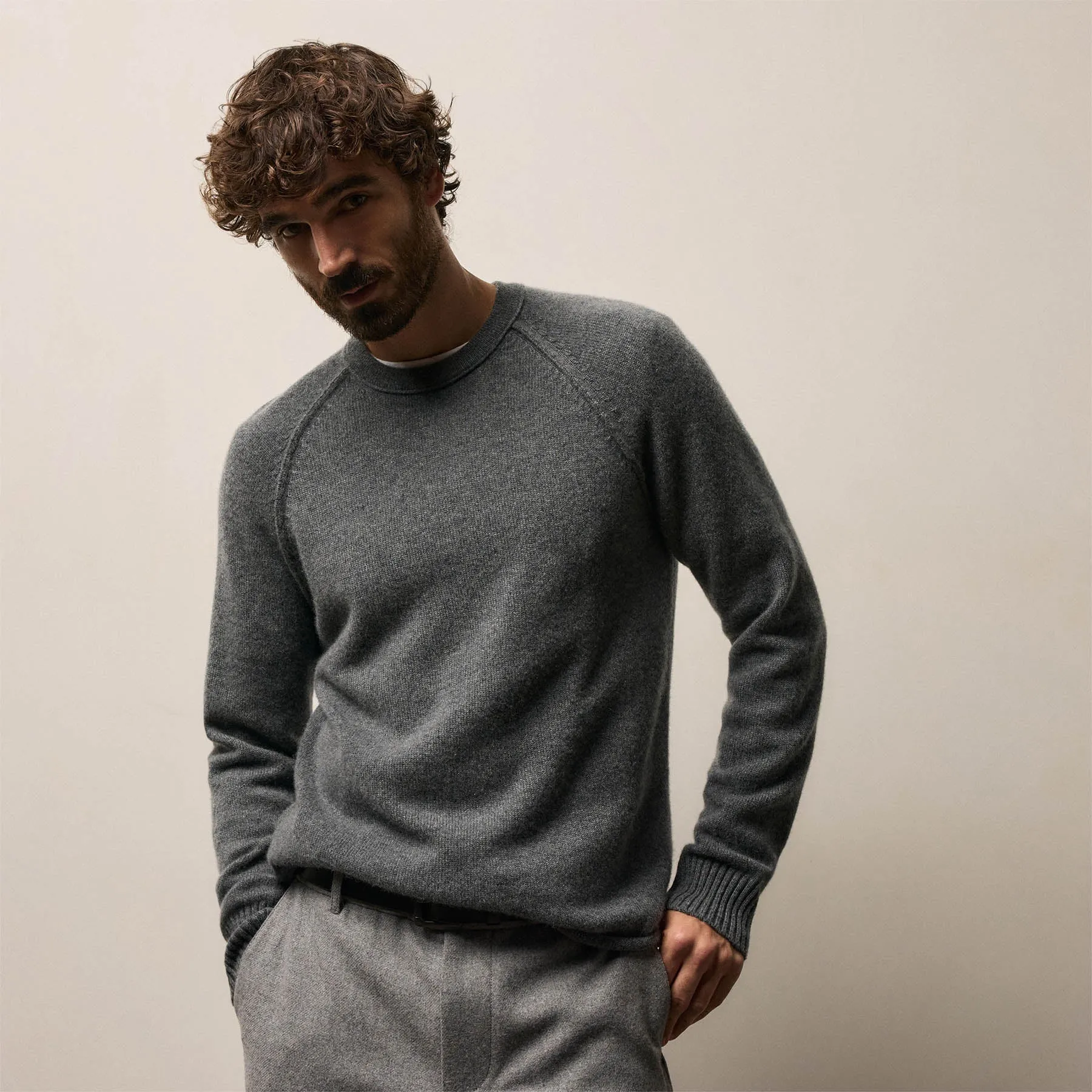 Recycled Cashmere Crew Sweater - Flannel sold by James Perse