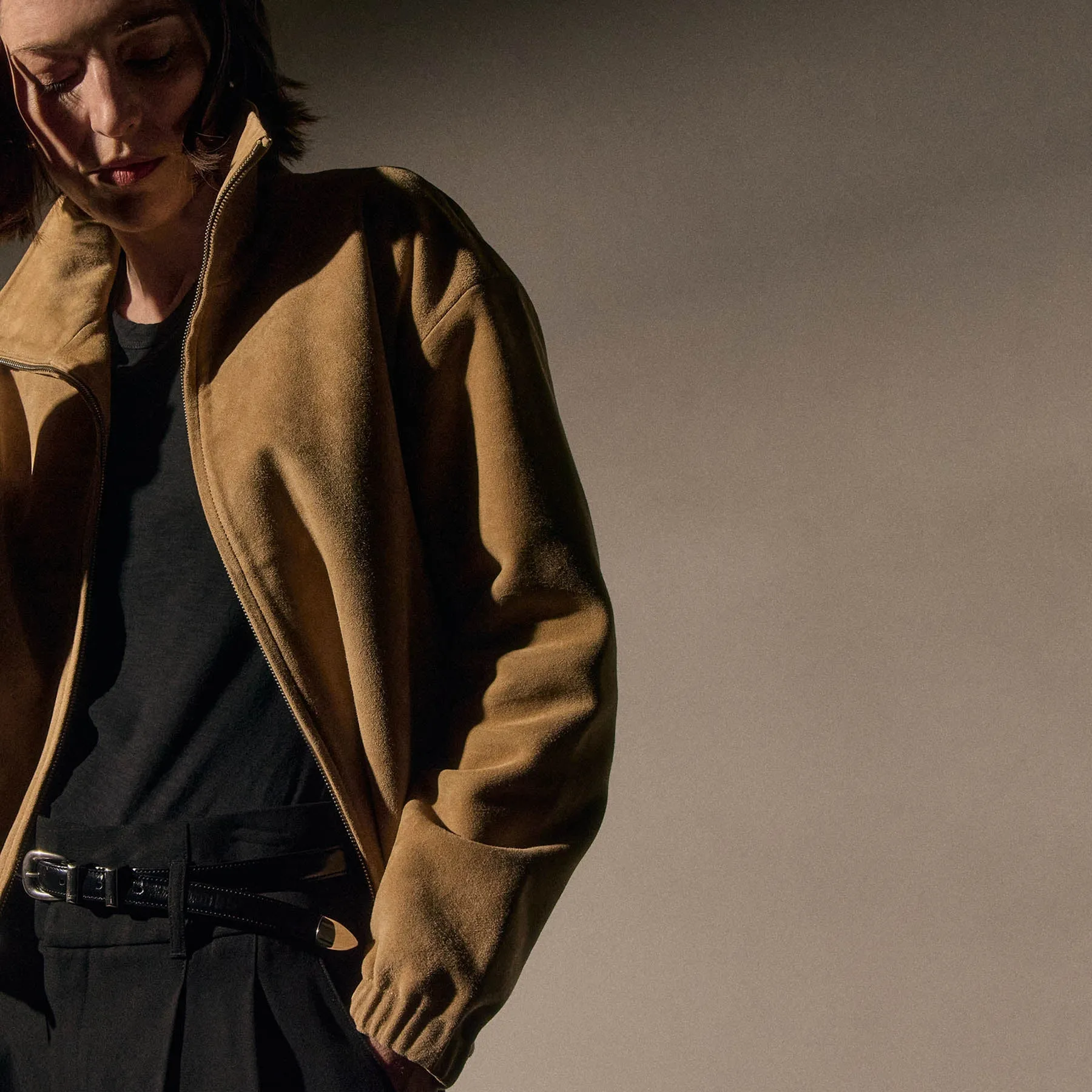 Suede Bomber Jacket - Sand sold by James Perse product image thumbnail 4