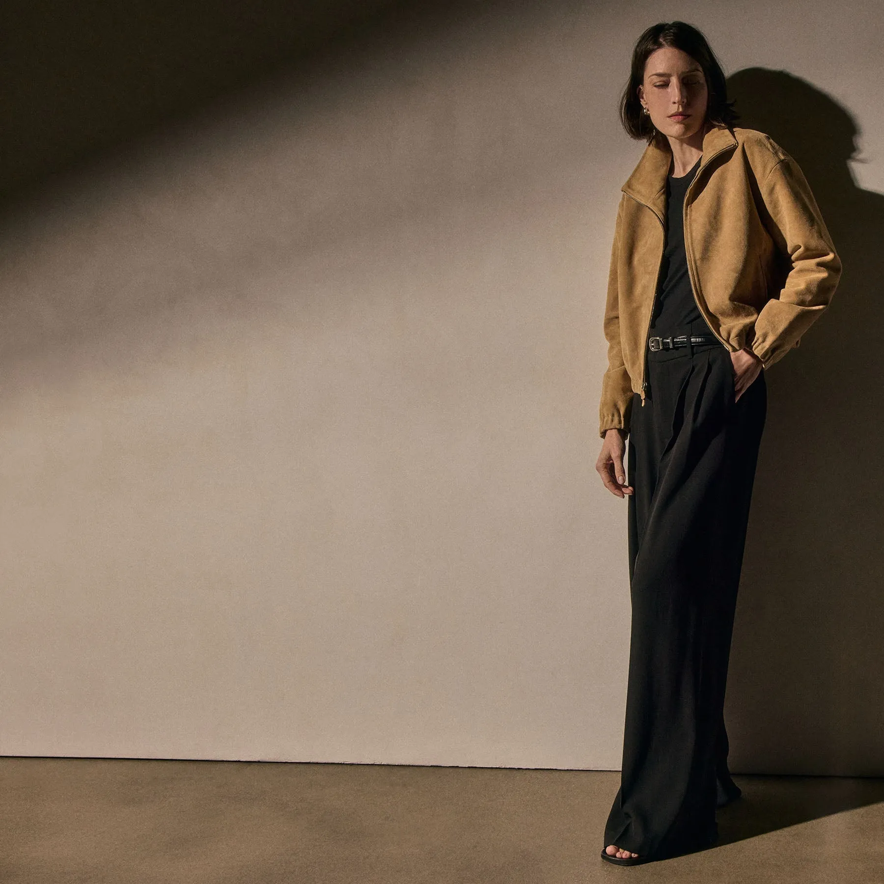 Suede Bomber Jacket - Sand sold by James Perse product image thumbnail 3