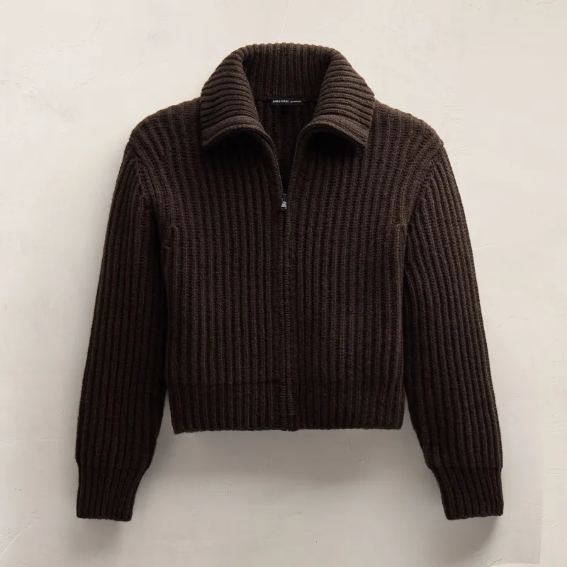 Recycled Cashmere Zip Funnel Neck - Kona/Black sold by James Perse