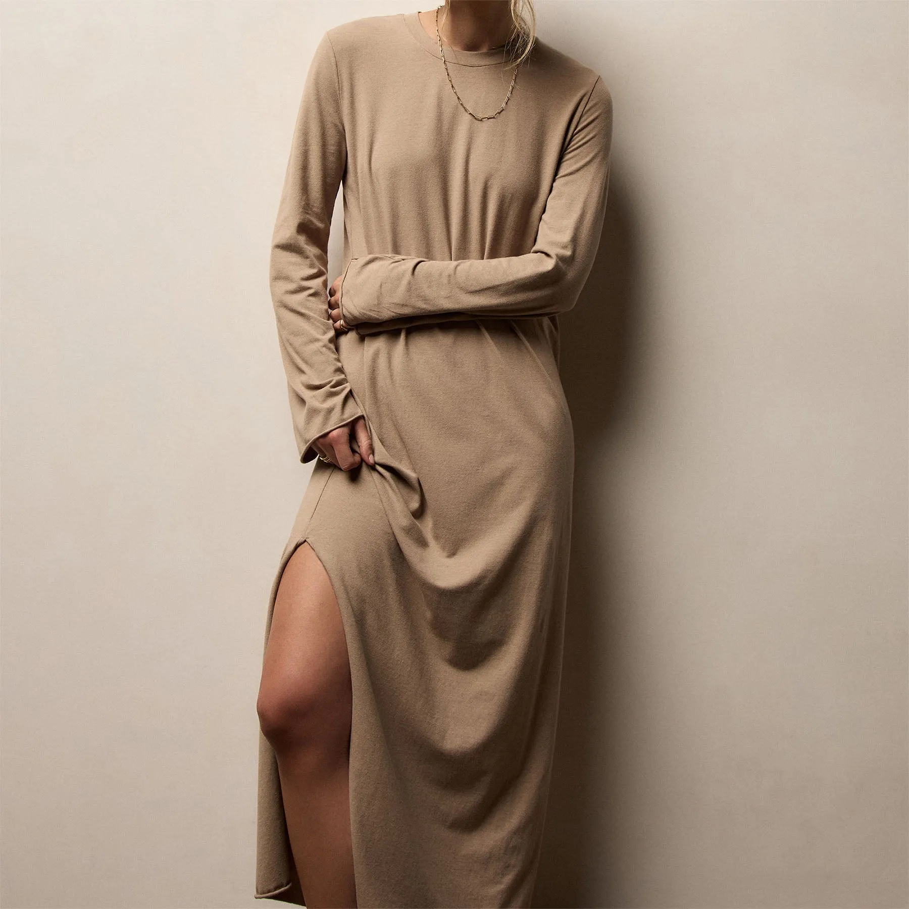 Melange Jersey Long Sleeve Dress - Coffee sold by James Perse product image thumbnail 3