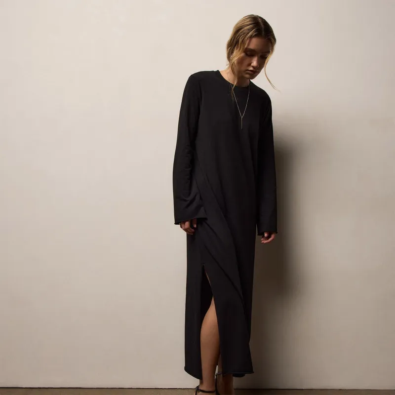 Melange Jersey Long Sleeve Dress - Black sold by James Perse
