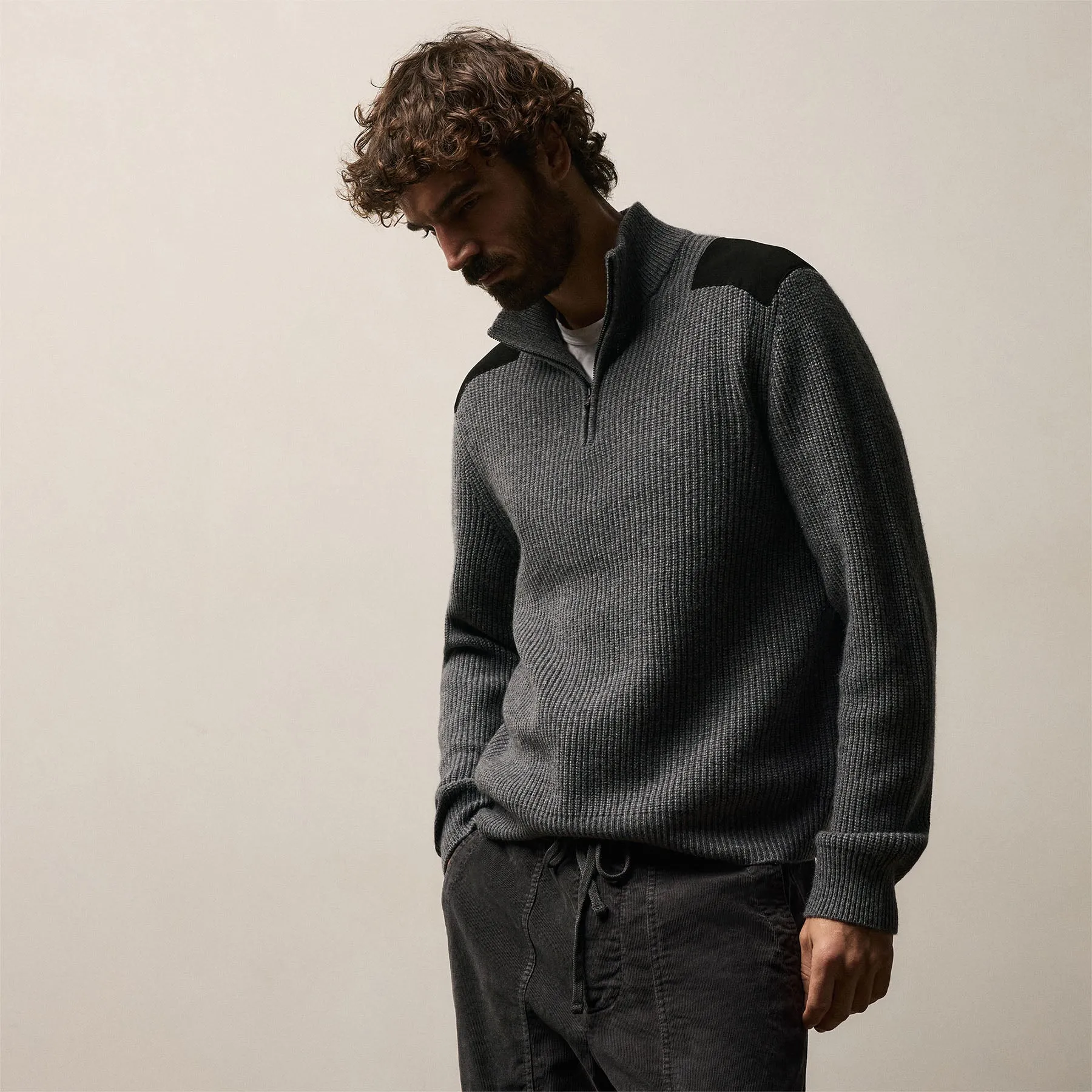 Italian Spun Cashmere Half Zip - Mid Grey sold by James Perse