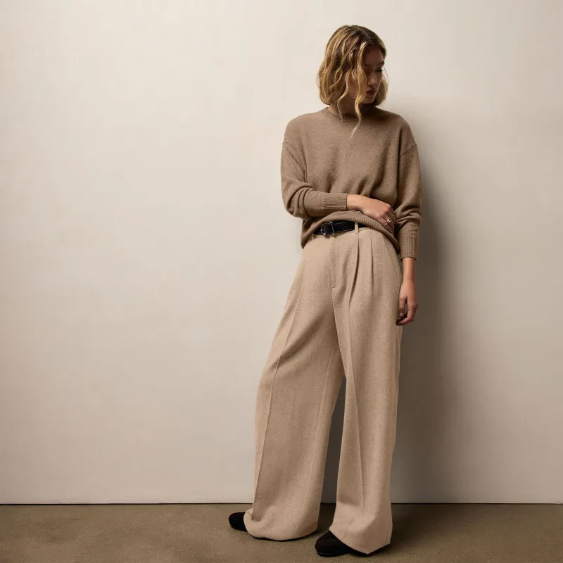 Wool Cashmere Blend Pleated Trouser - Coffee sold by James Perse